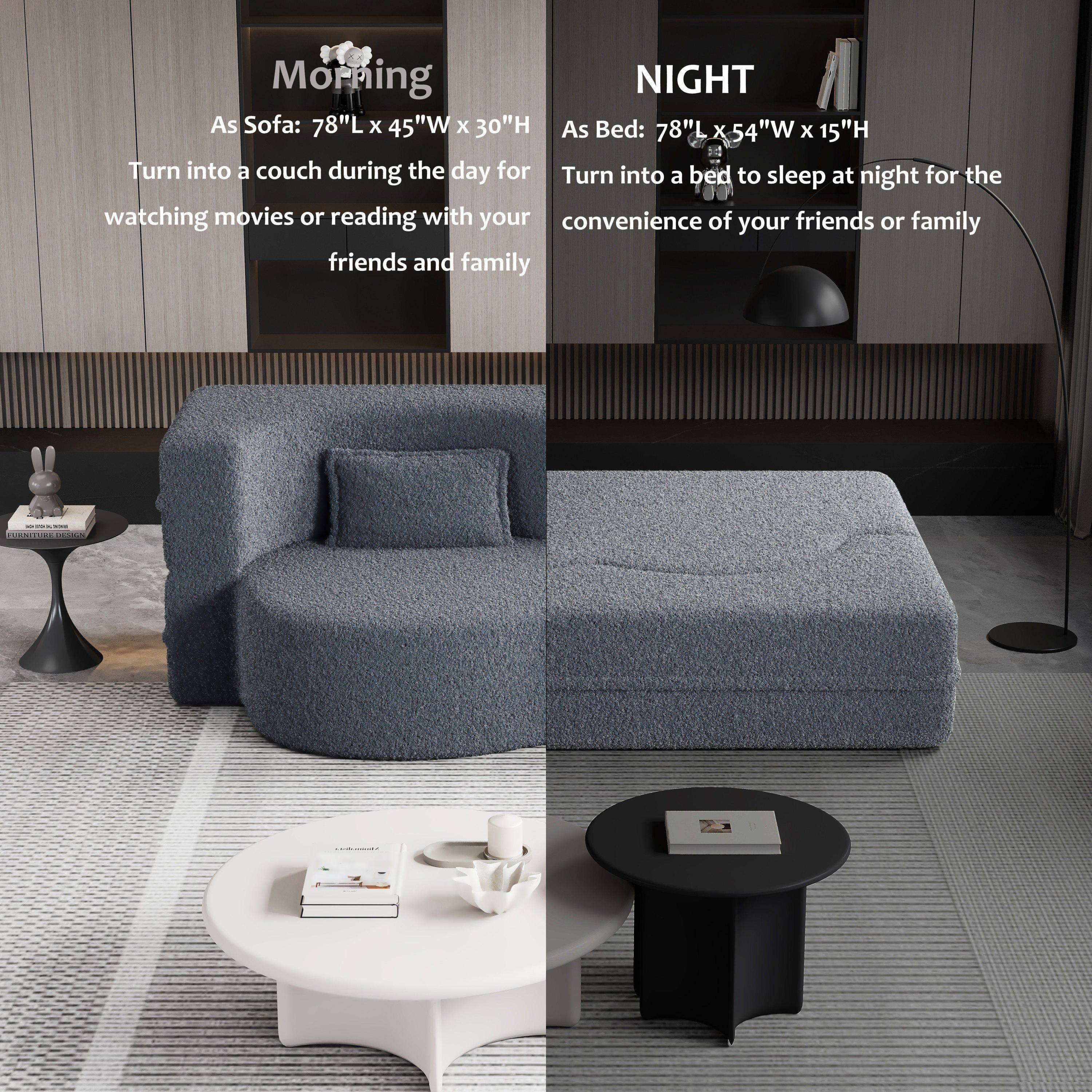 Walker Edison | Convertible Modern Teddy Floor Full Size Sofa Bed with Pillows