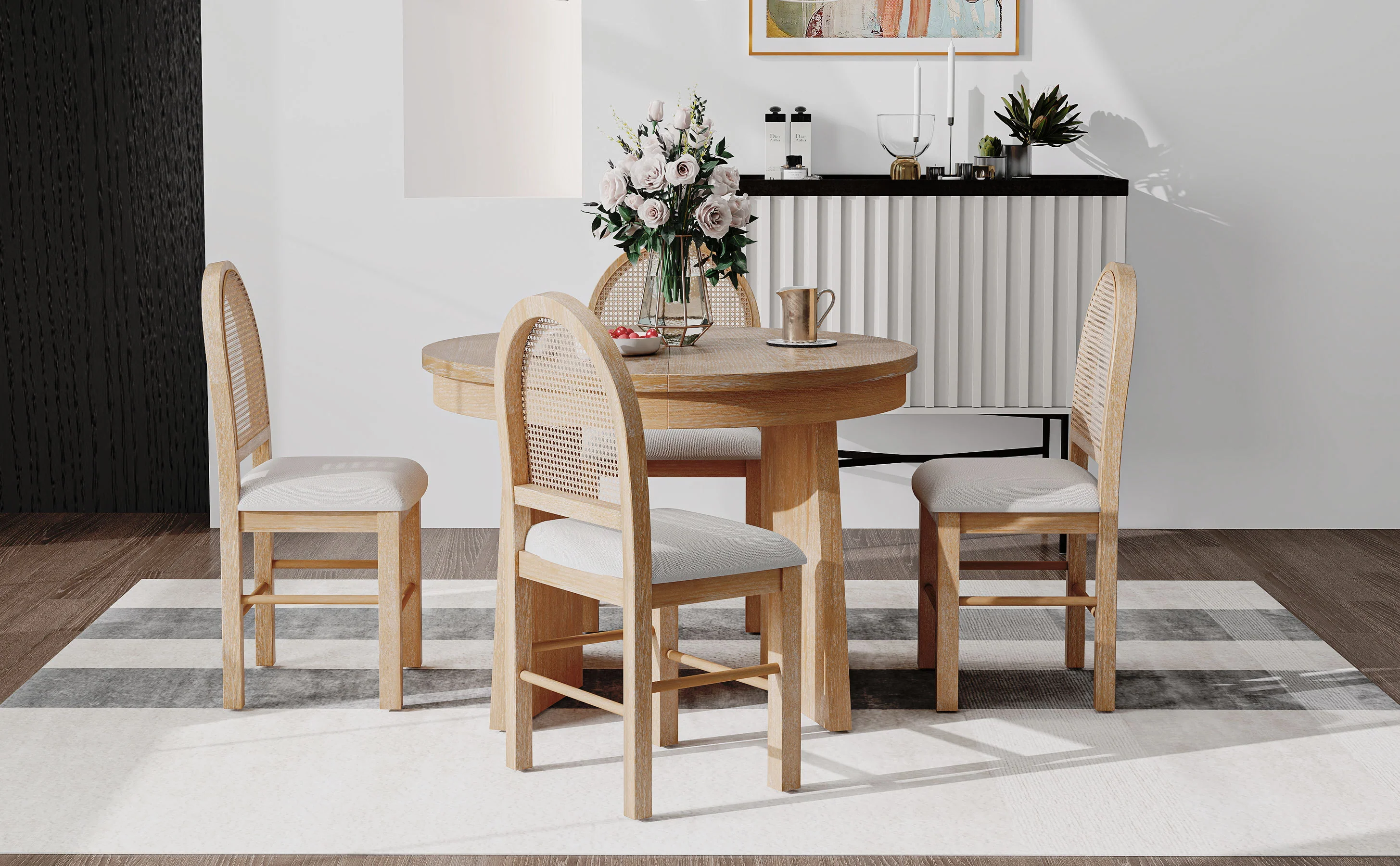 Walker Edison | Extendable 5-Piece Round Dining Table Set for 4