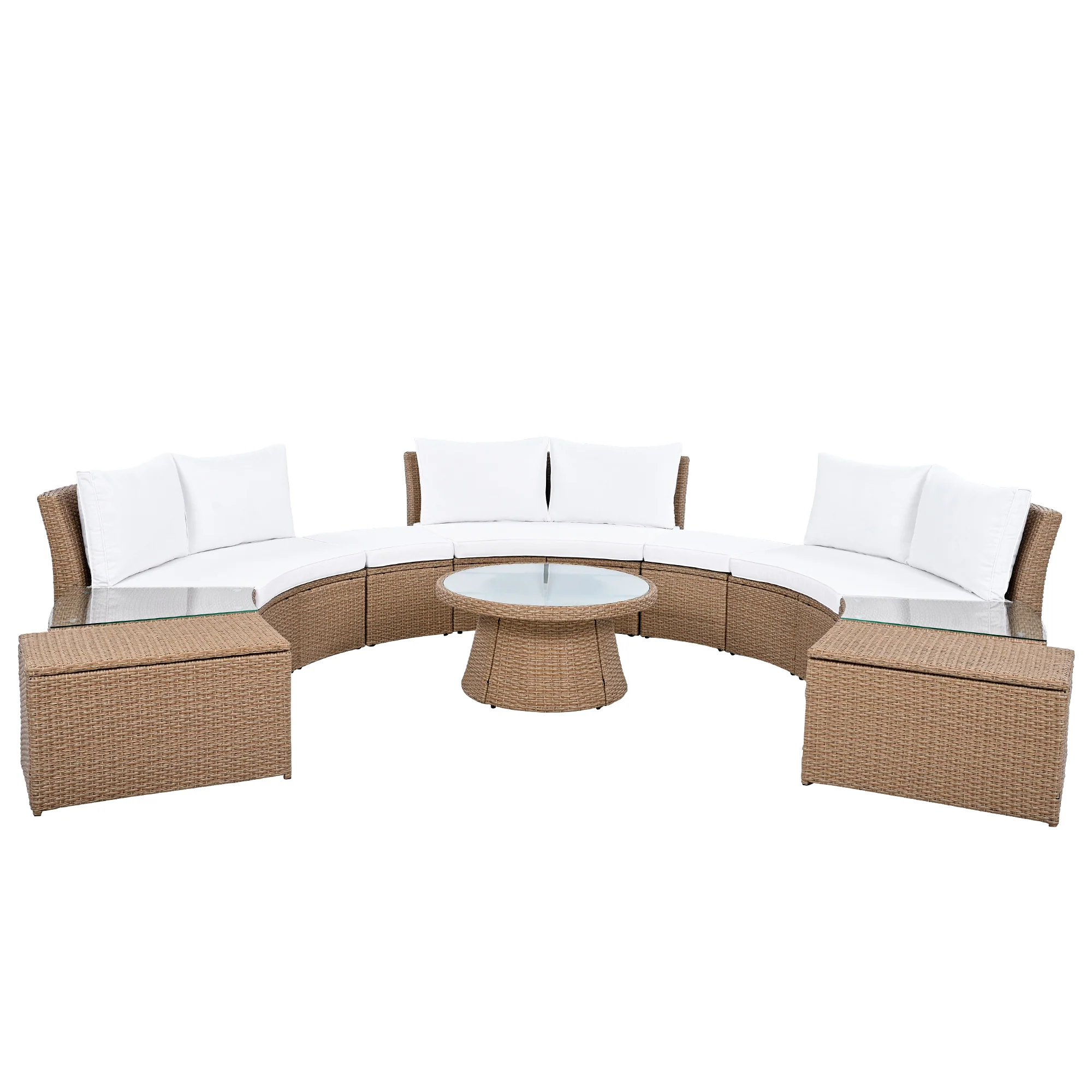 Walker Edison | Wicker Half Moon Outdoor 10-Piece Sectional Sofa Set with Storage