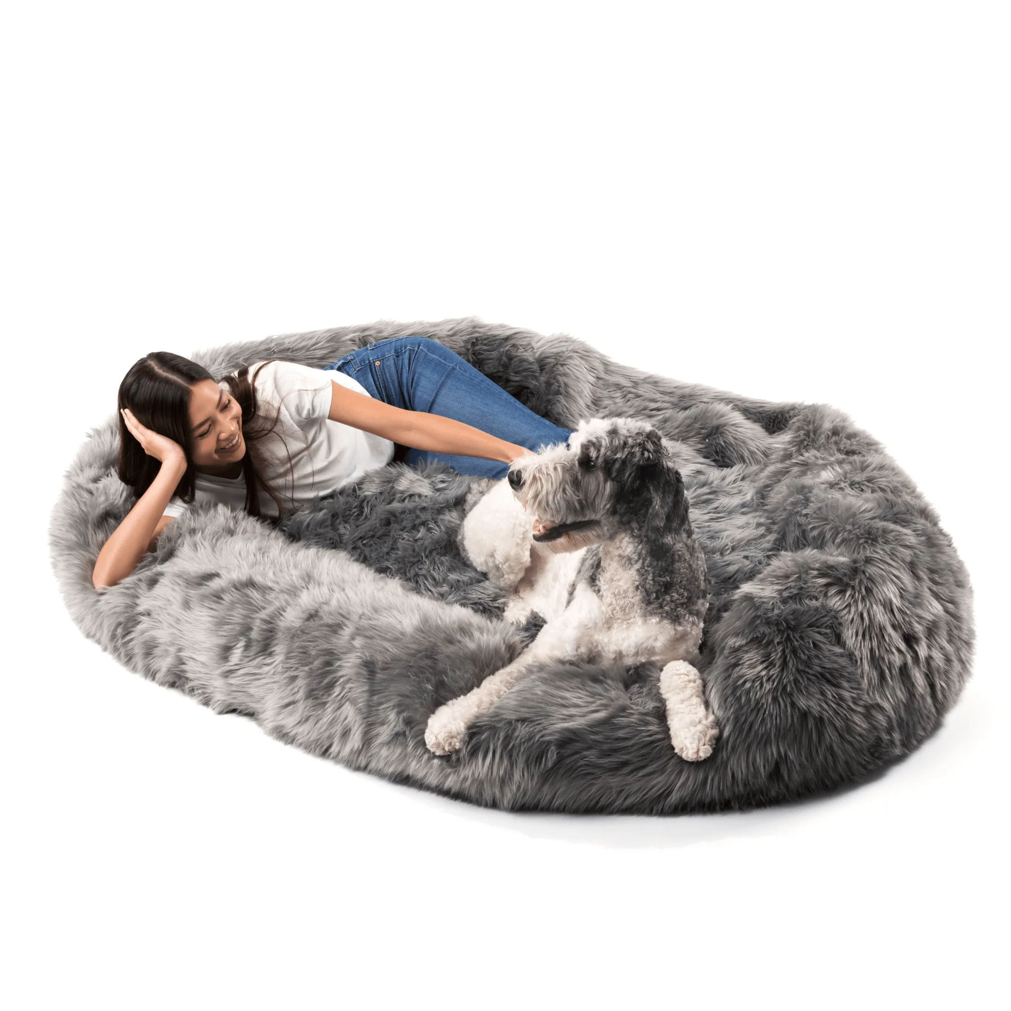 Paw - PupCloud™ Human-Size Faux Fur Memory Foam Dog Bed - Charcoal Grey