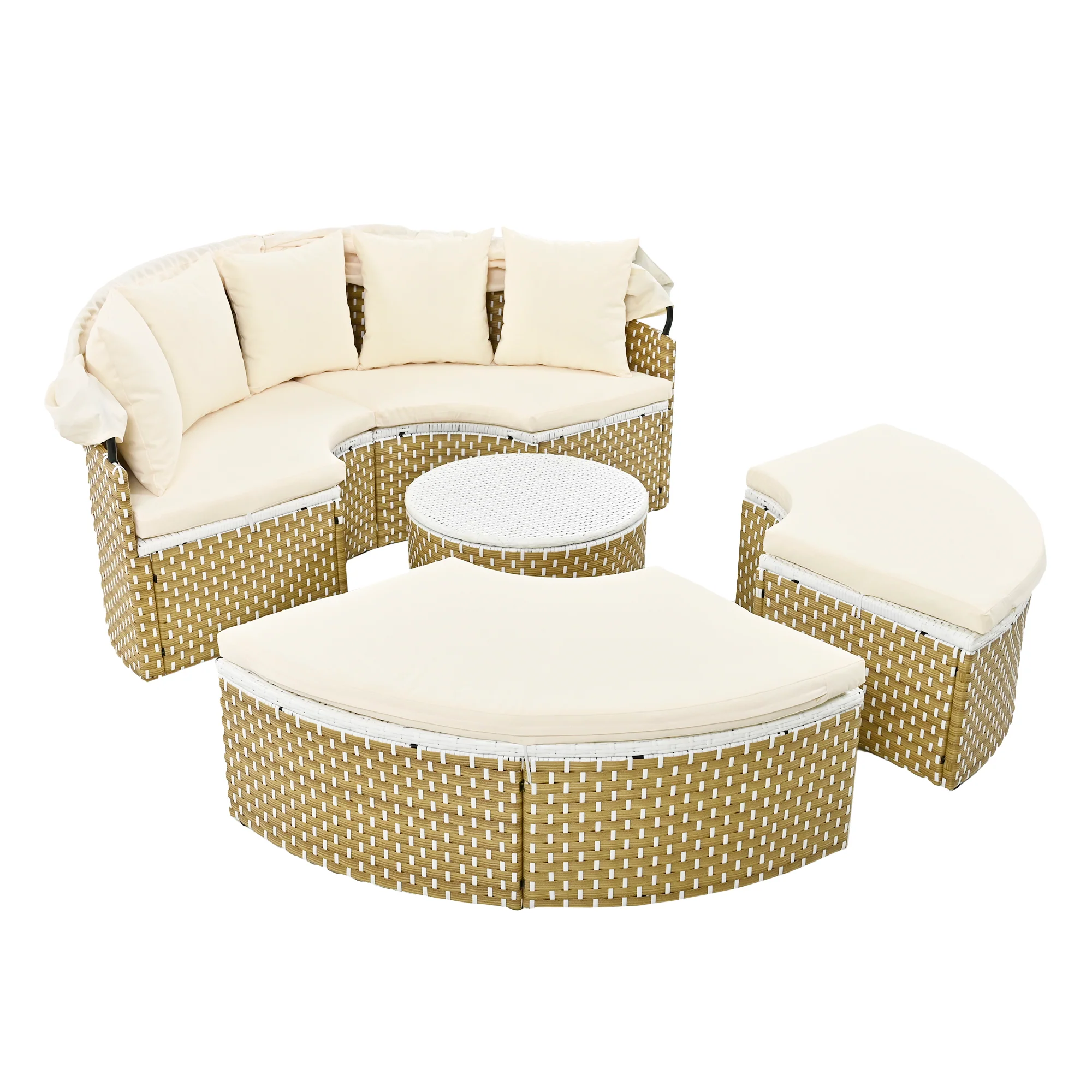Walker Edison | Outdoor Round Modular Sunbed Sofa Set