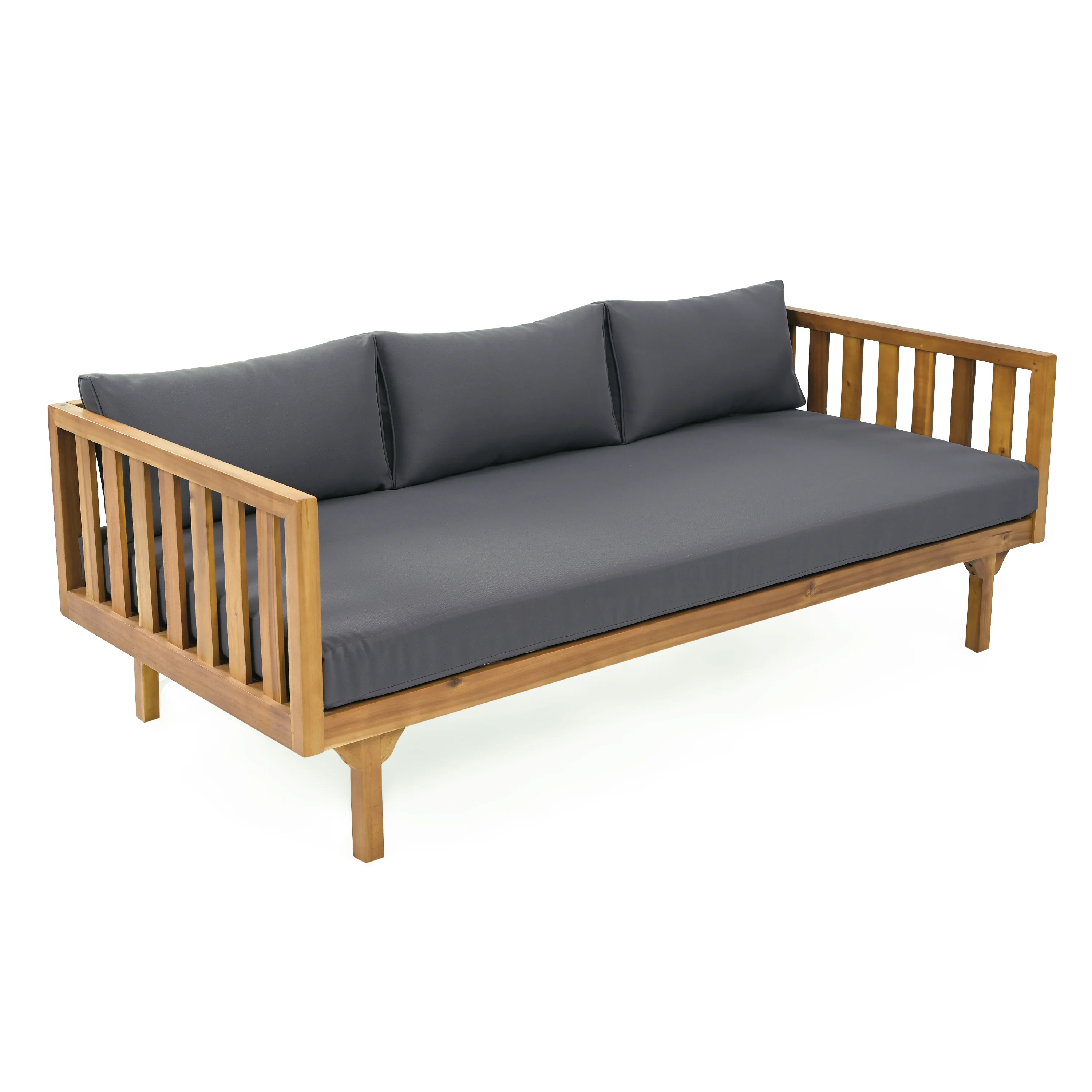 Walker Edison | Outdoor 3 Piece Teak Deep Seat Daybed Sofa with Coffee Table