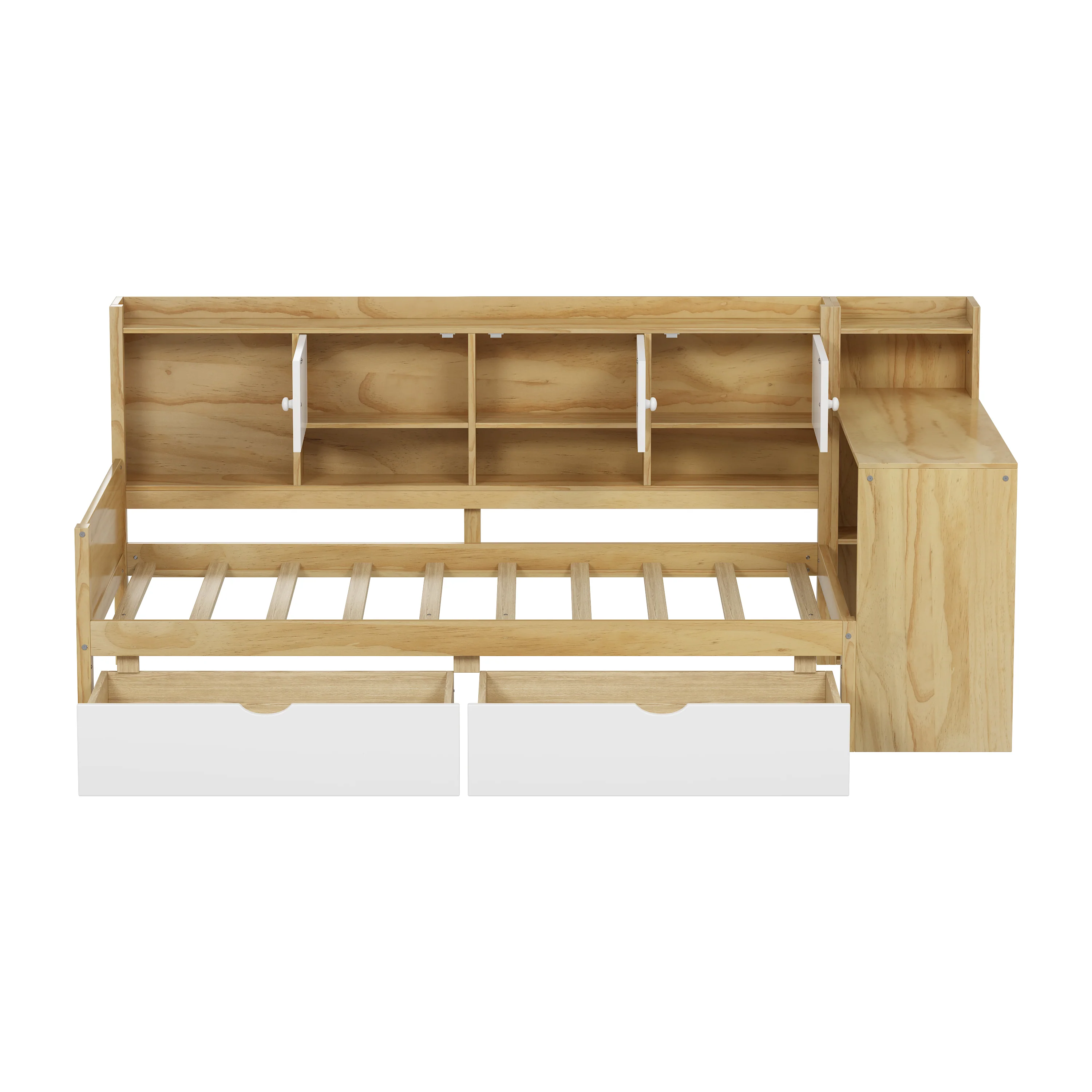 Walker Edison | Multi-Functional Wooden L-Shape Daybed with Storage Cabinets and Drawers