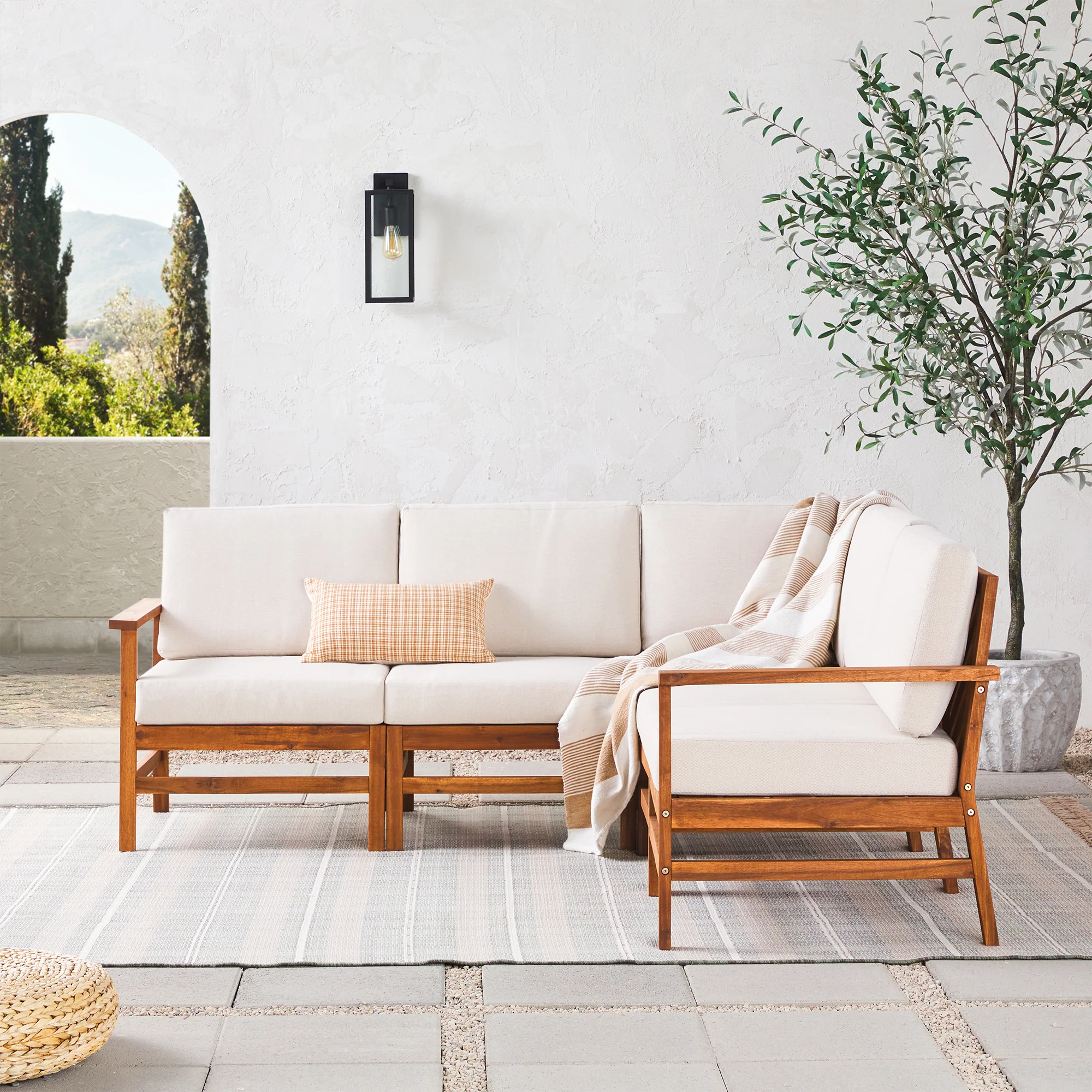 Vincent Acacia Wood Modular Chevron Sectional Seats