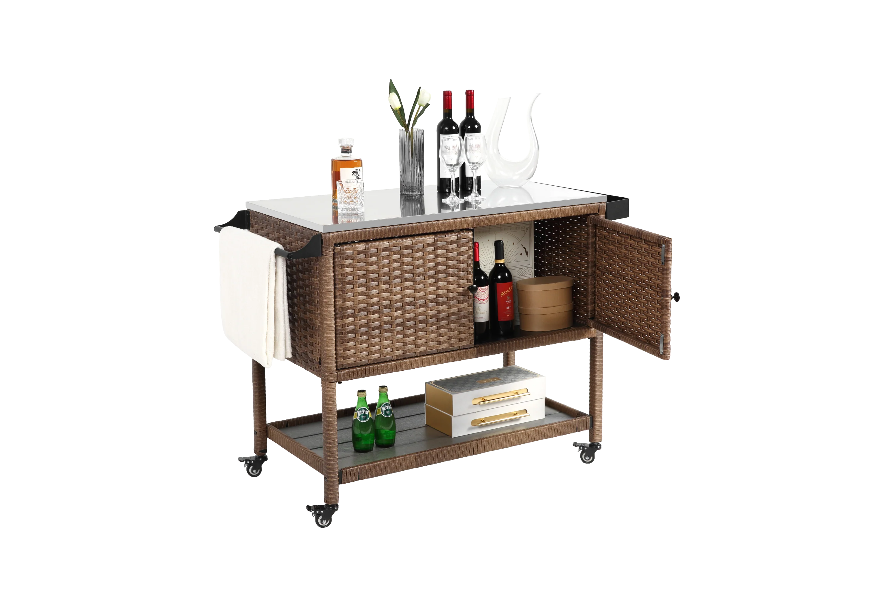 Walker Edison | Outdoor Brown Wicker Bar Cart