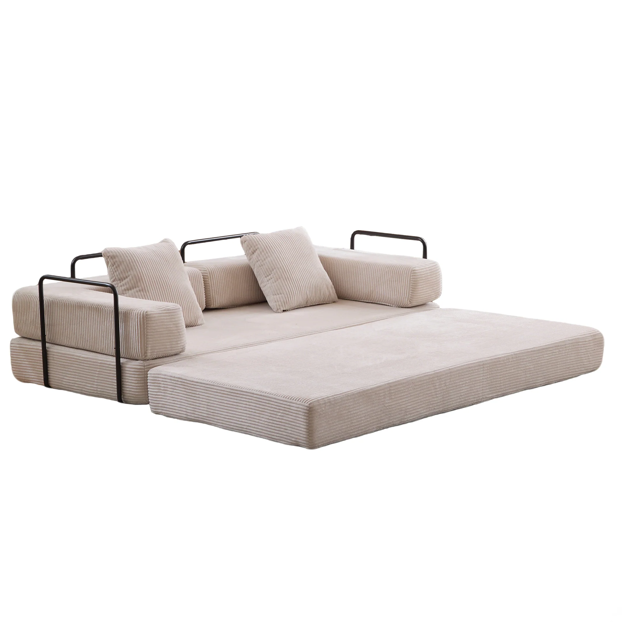 Walker Edison | Futon Corduroy Floor Sofa Bed with Pillows