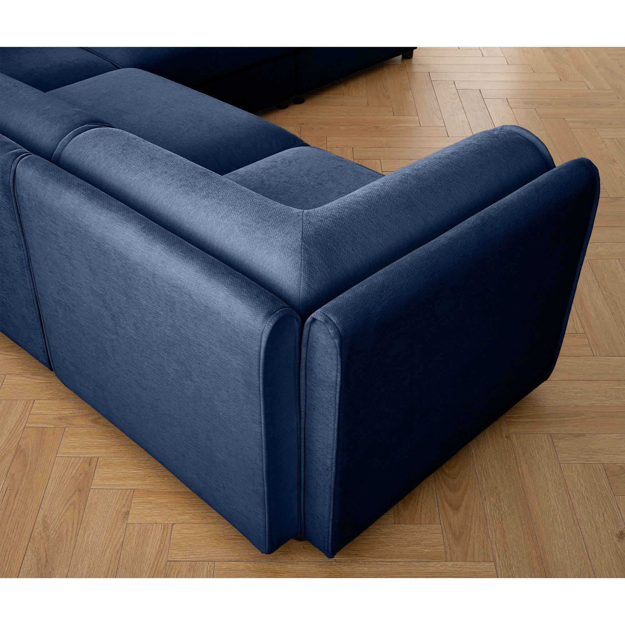 Walker Edison | Elegant L-Shaped Blue Chenille 3-Seater Sofa with Storage and Ottoman