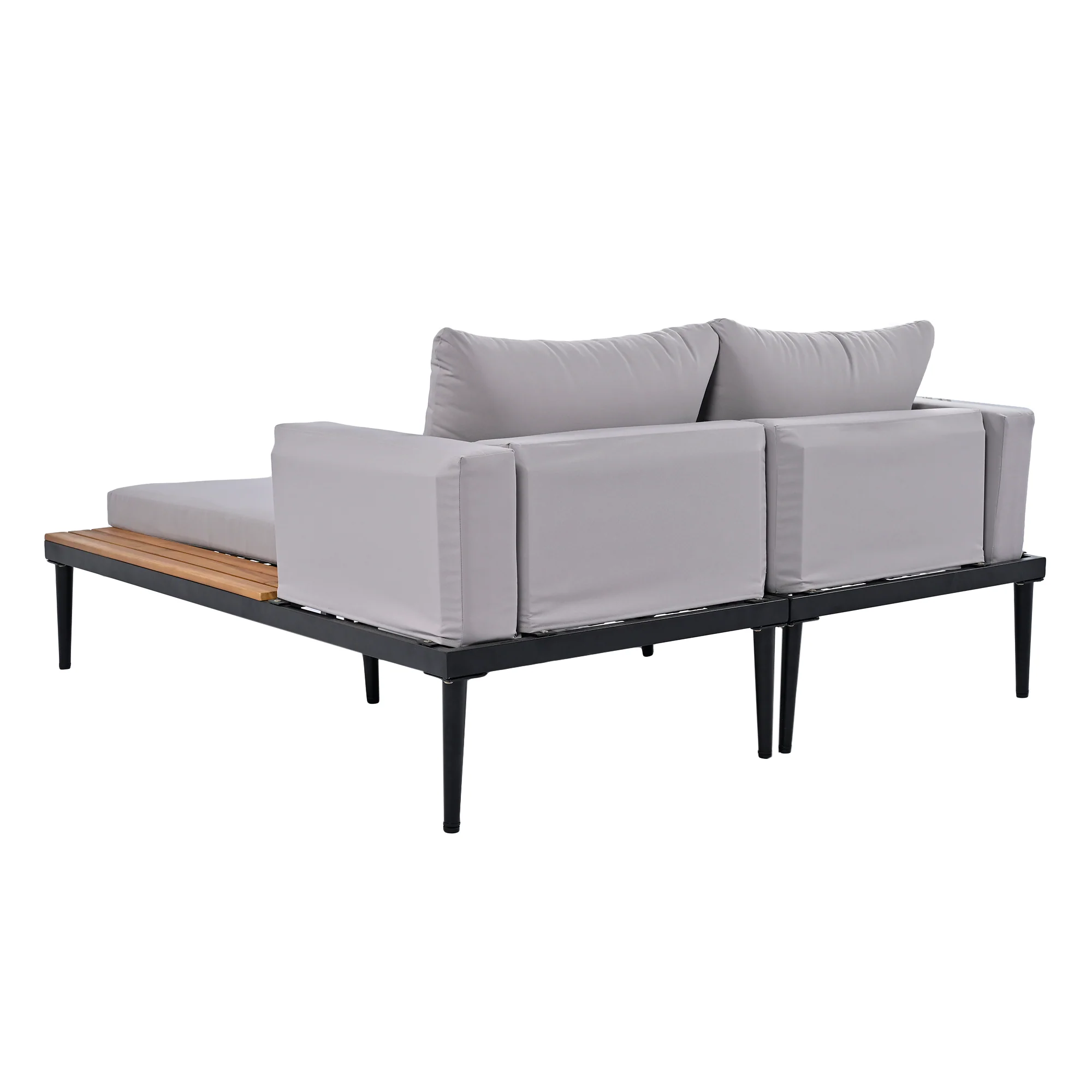 Walker Edison | Modern Outdoor Patio Daybed with Wood Topped Side Tables