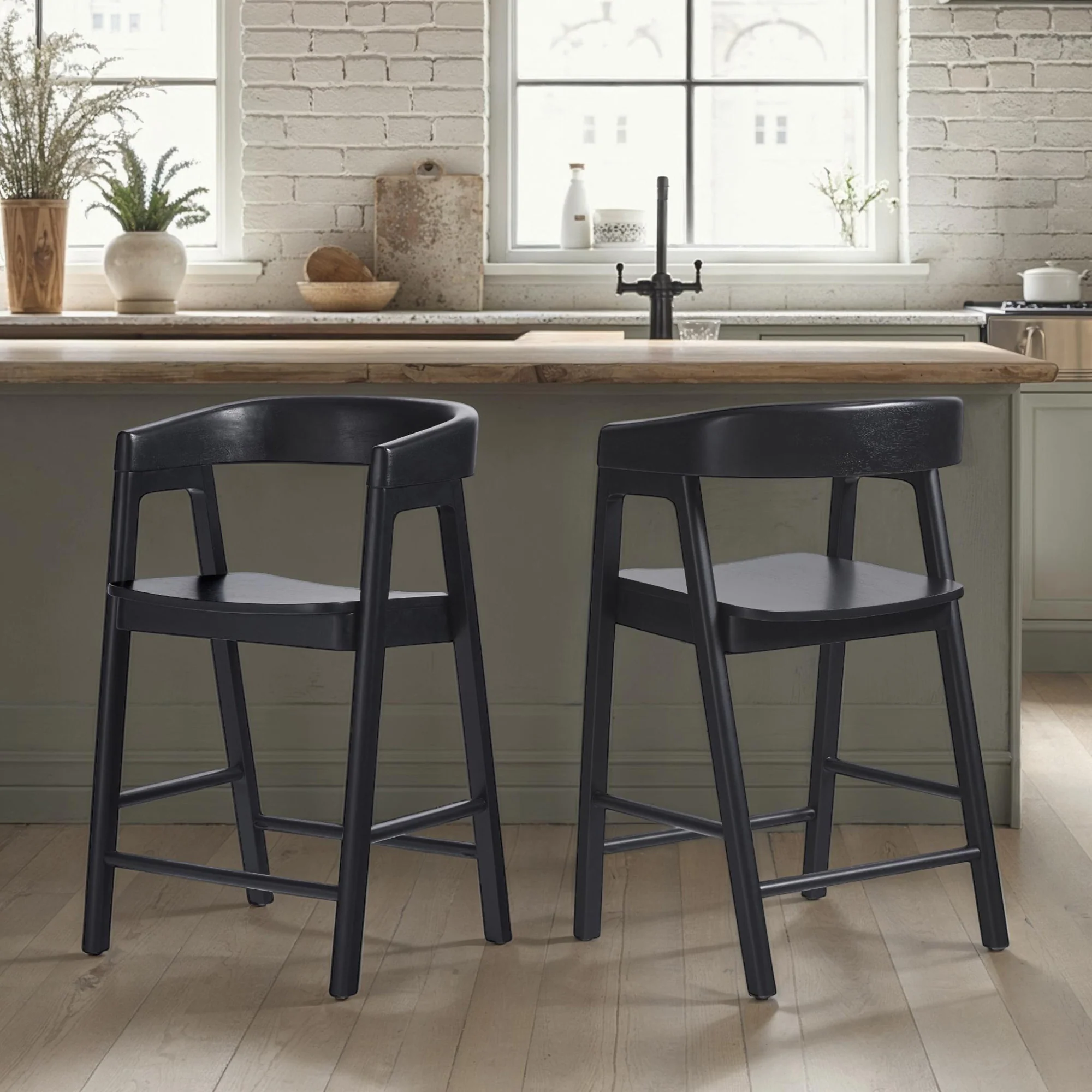 Ezra Modern Solid Wood Rounded Back Single Counter Stool