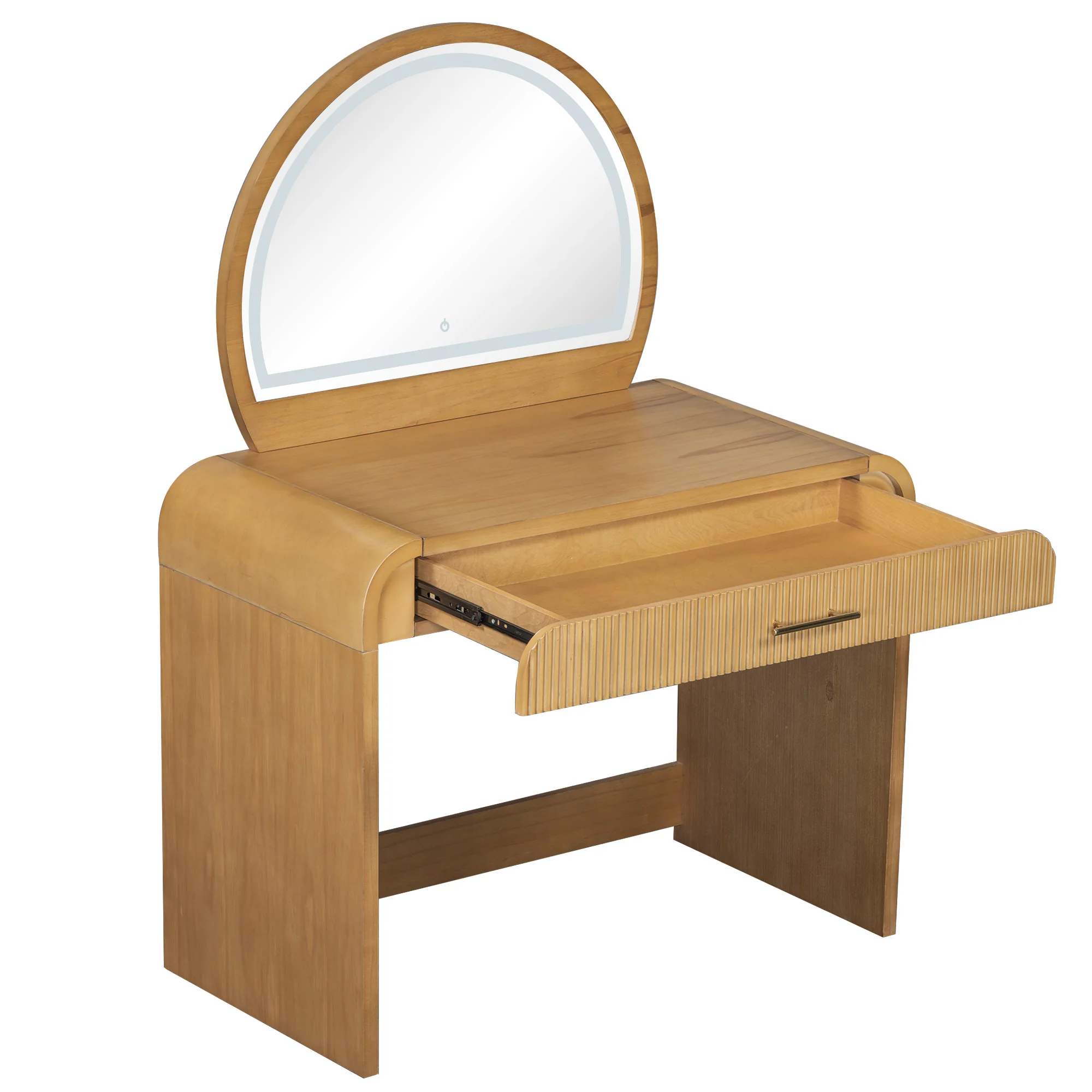 Walker Edison | Natural Reeded Curve Design Makeup Vanity Desk with Mirror