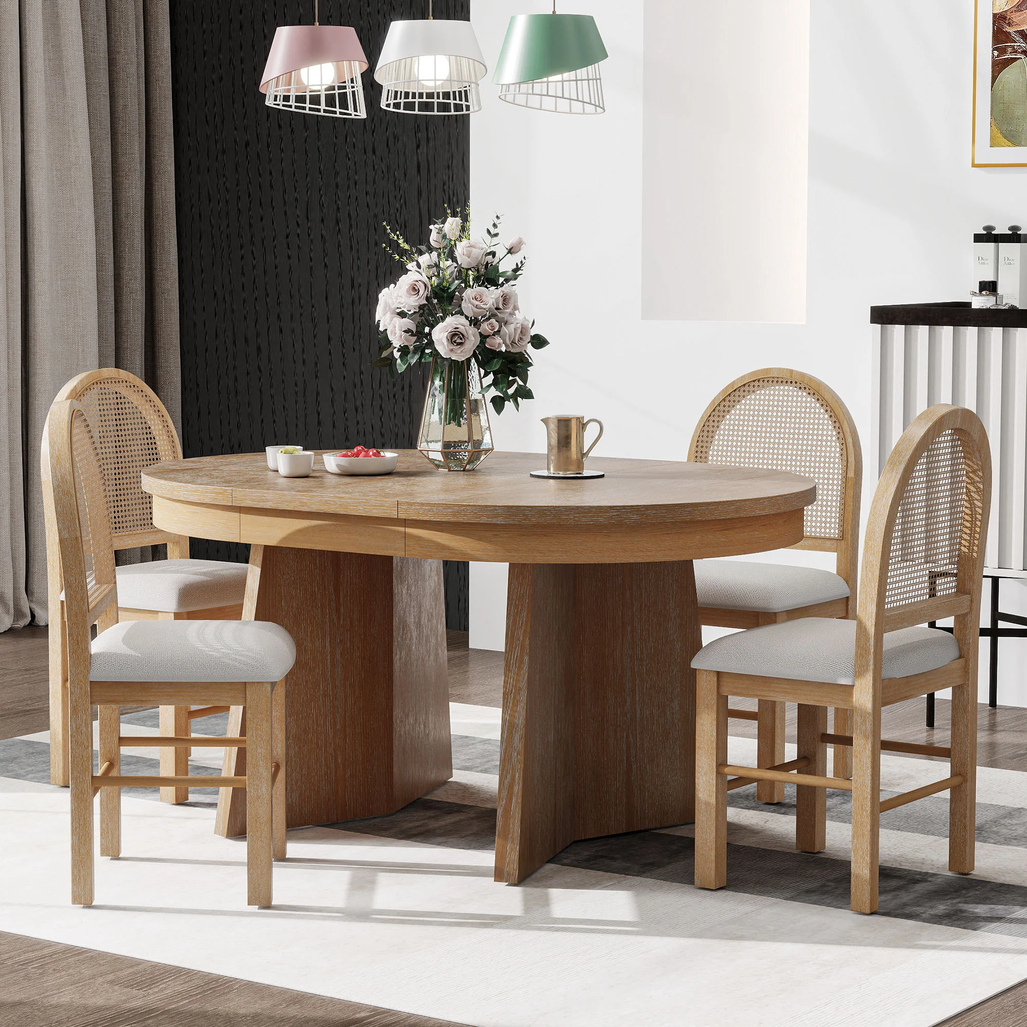Walker Edison | Extendable 5-Piece Round Dining Table Set for 4