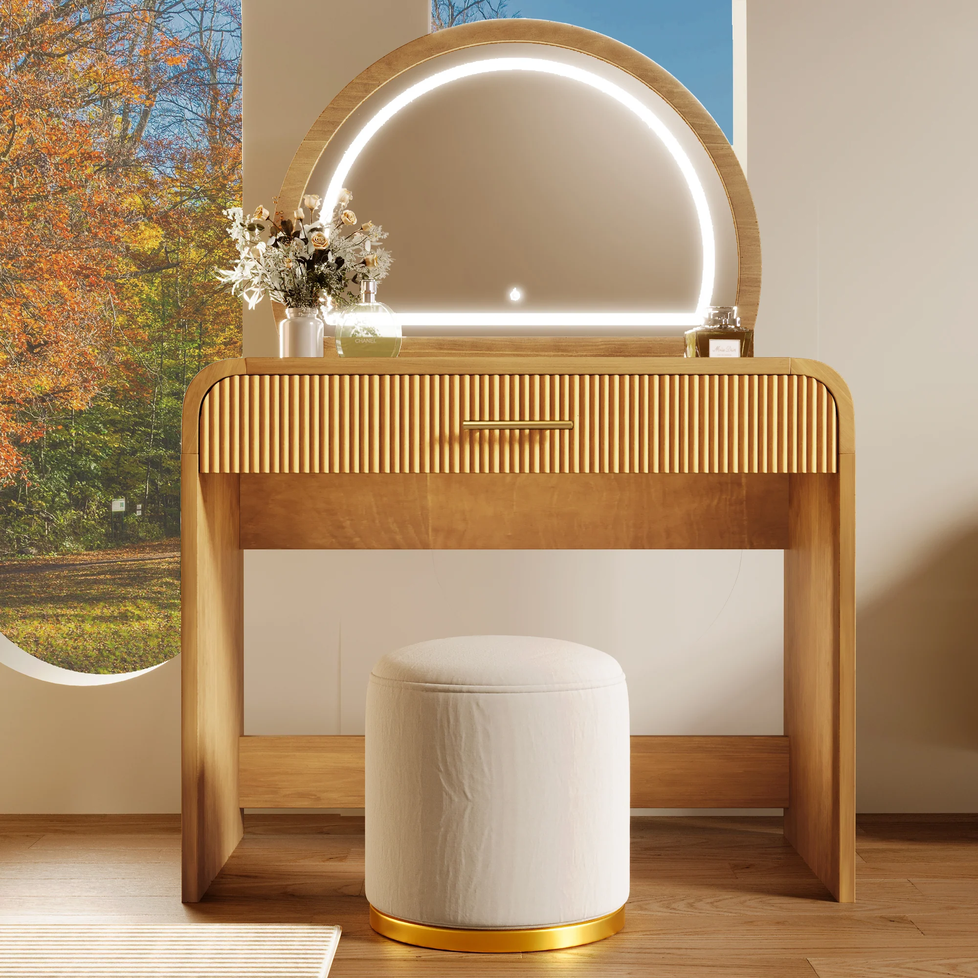 Walker Edison | Modern Reeded Curve Design Makeup Vanity Table