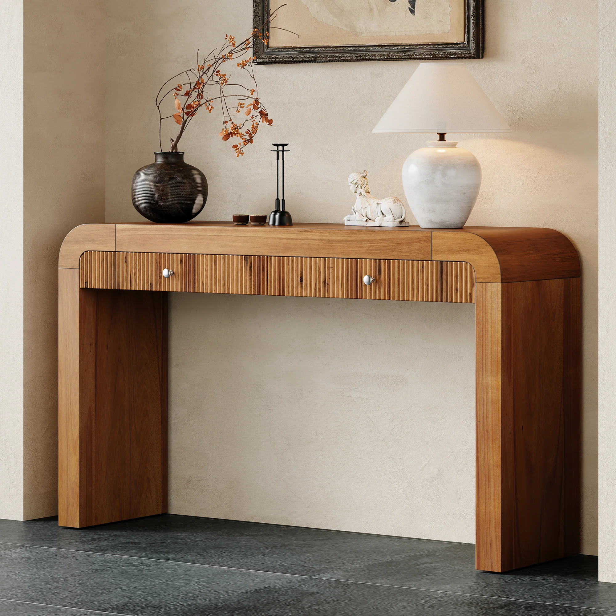 Walker Edison | Entryway Fluted Curve Design Console/Desk Table with Drawers