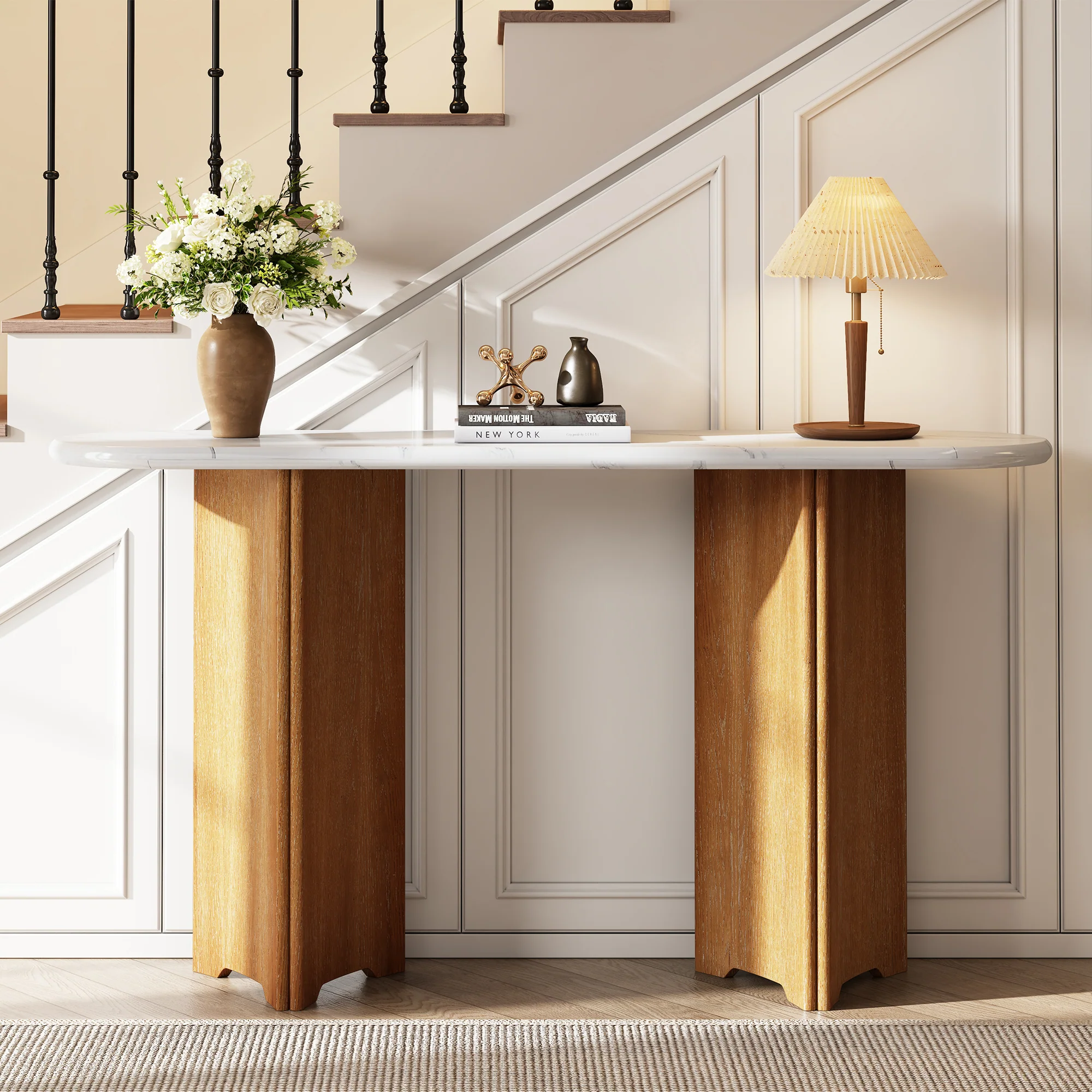 Walker Edison | Oval Faux Marble Top Console Entryway Table