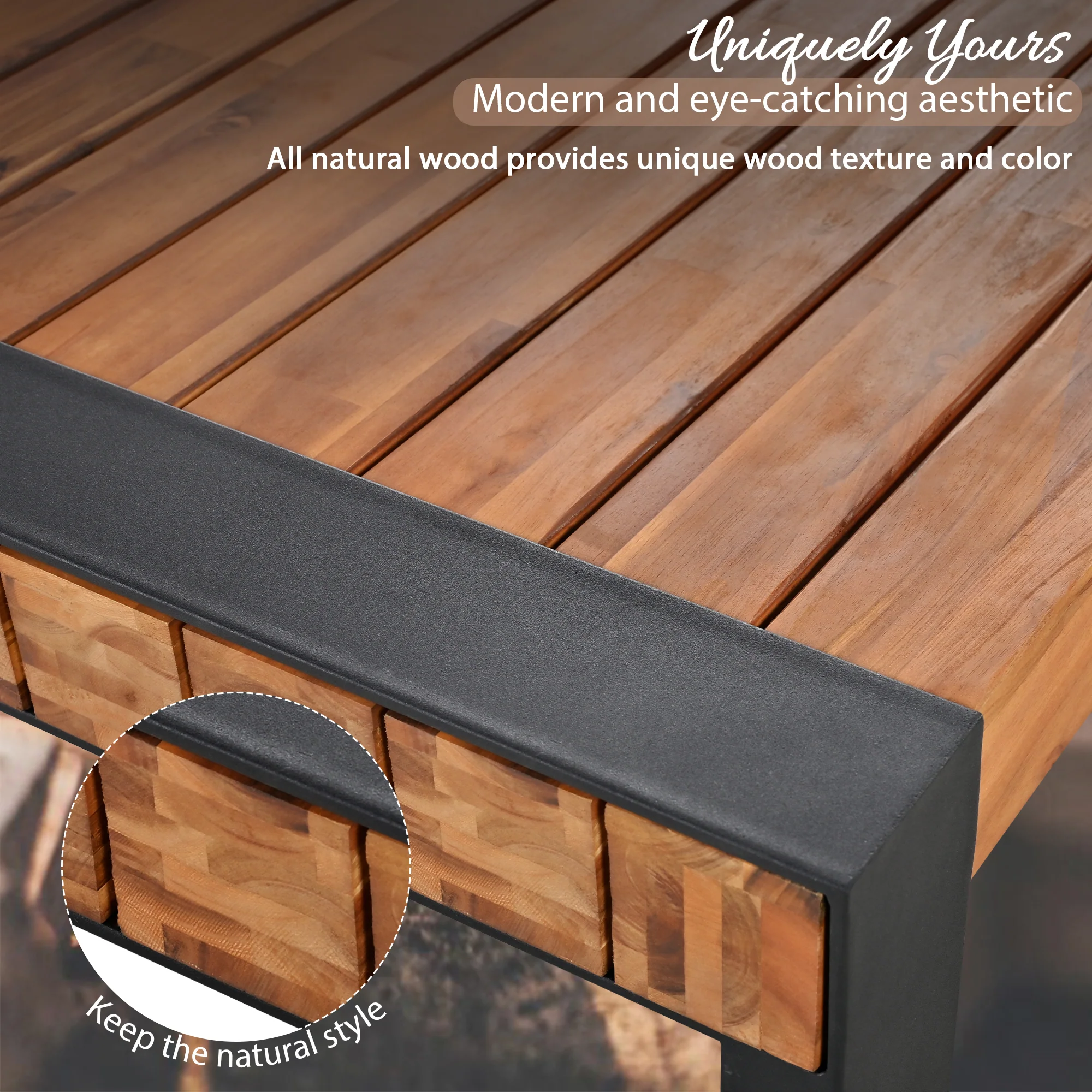 Walker Edison | Simple Outdoor Wood 3-pieces Dining Table With 2 Benches Set