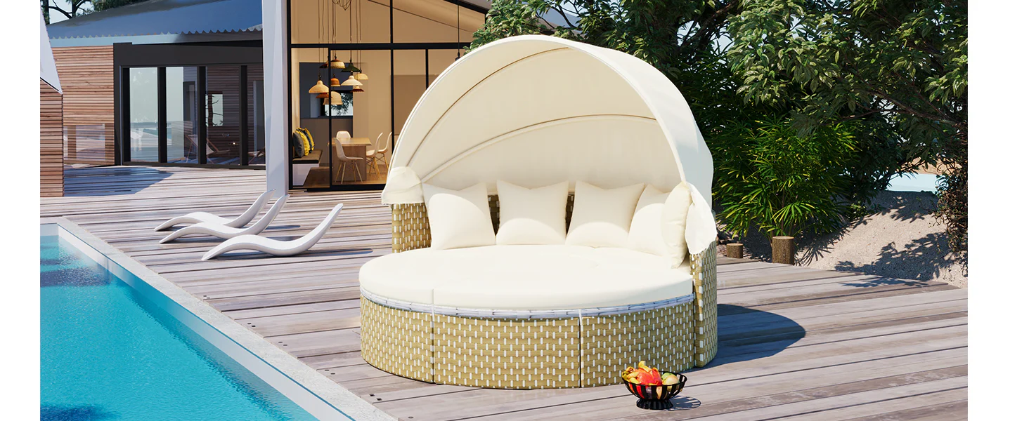 Walker Edison | Outdoor Round Modular Sunbed Sofa Set