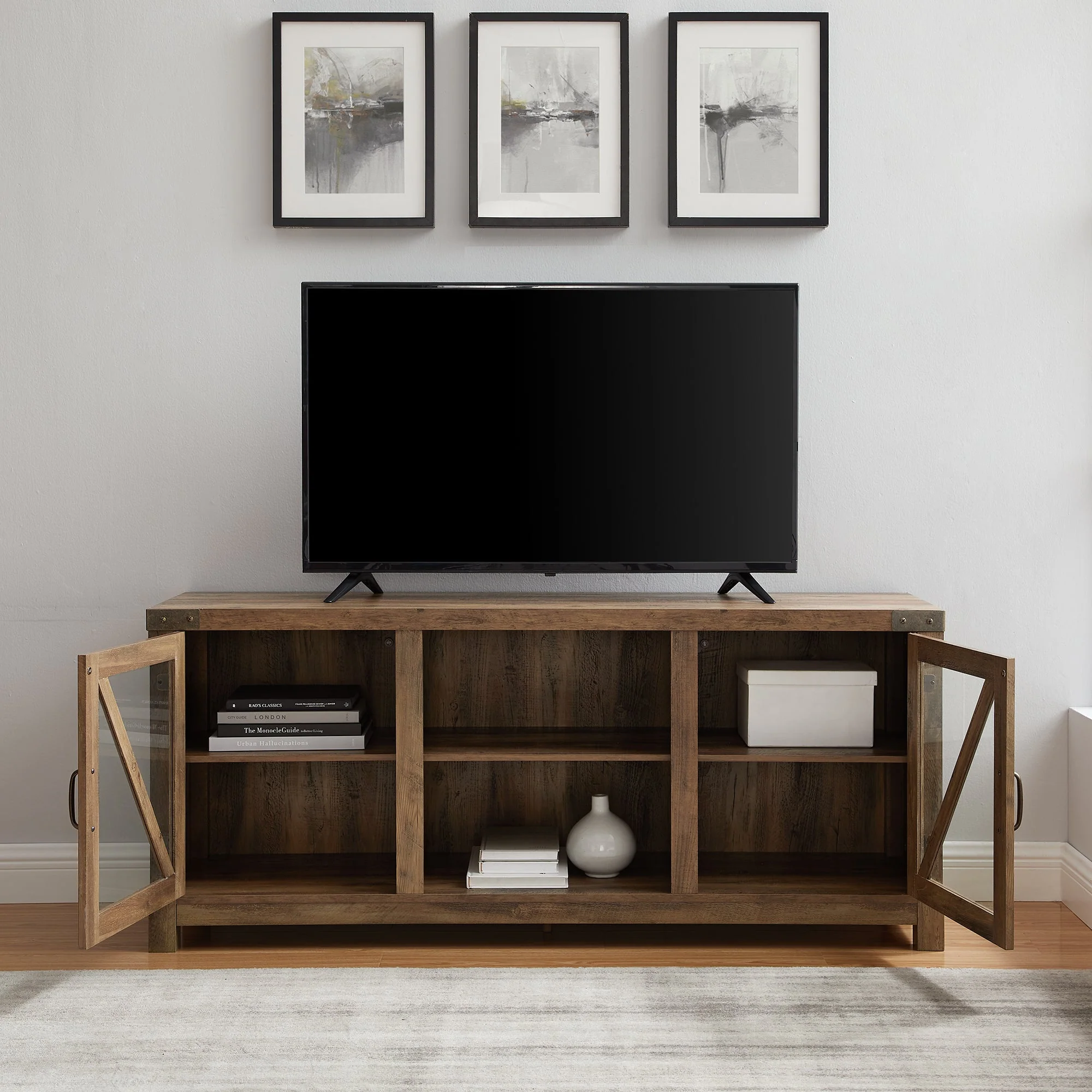 Farmhouse Barn Door 58 Glass Door TV Stand
