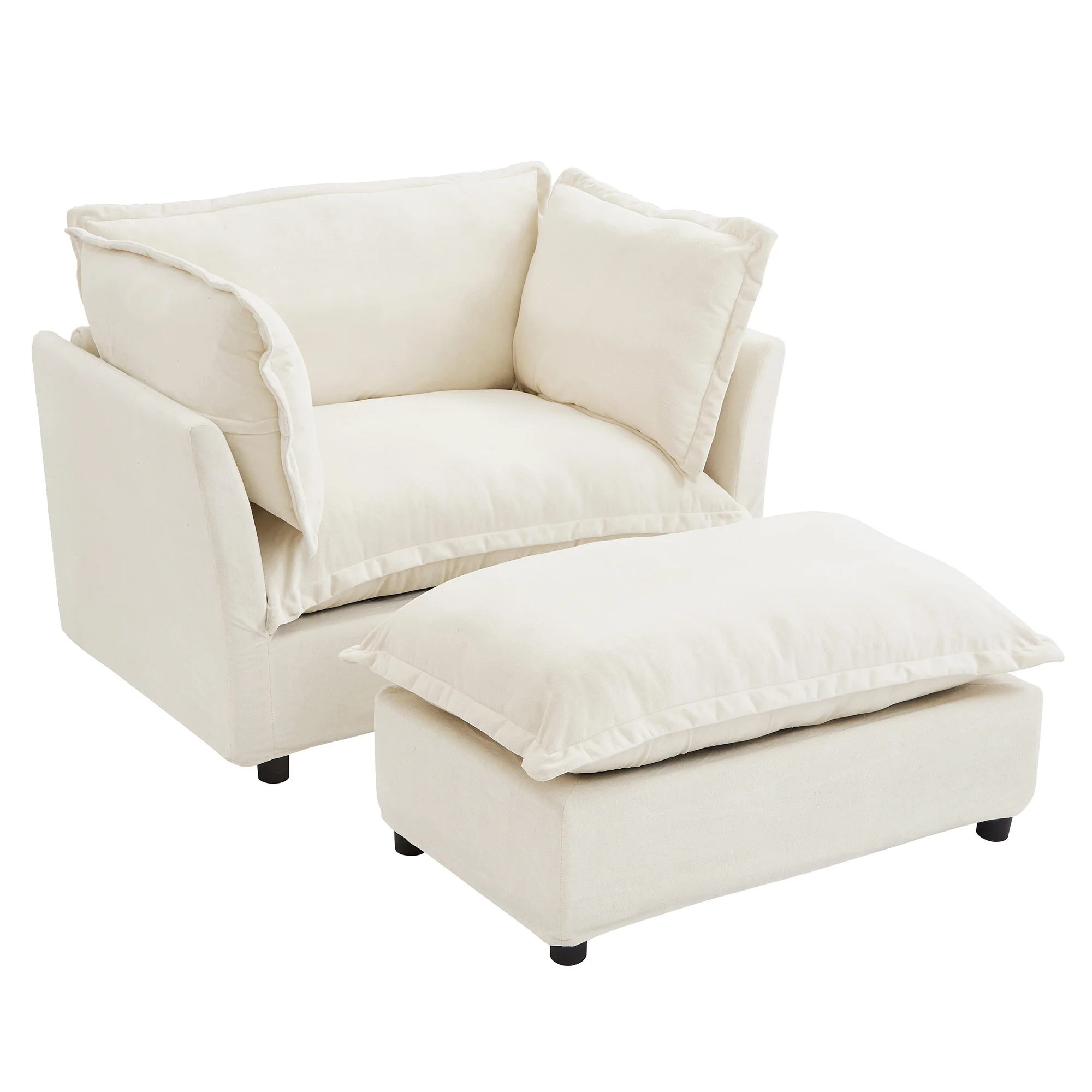 Walker Edison | Cozy Modern Chenille Armchair with Ottoman