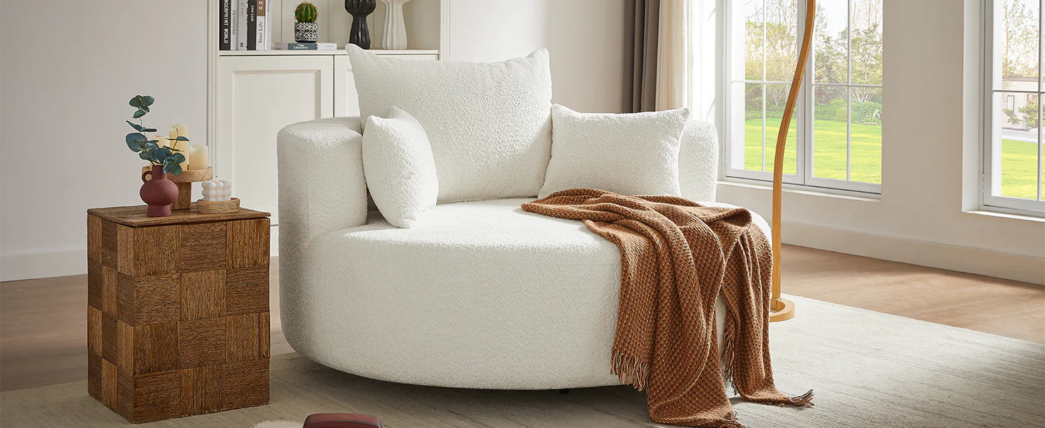Walker Edison | 360° Swivel Accent Round Sofa Chair with Pillows