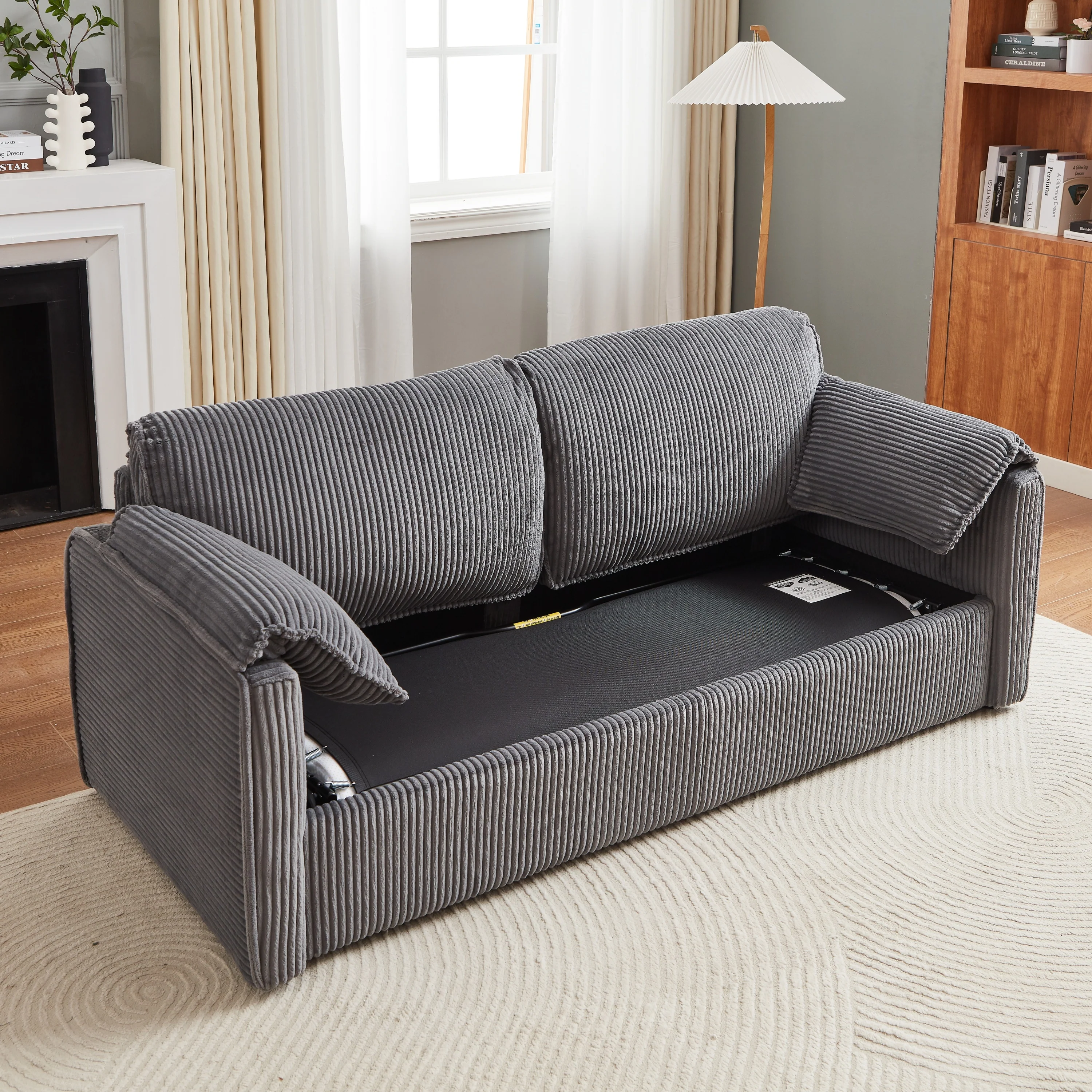 Walker Edison | Futon Grey Corduroy Pull Out Sleeper Sofa Bed