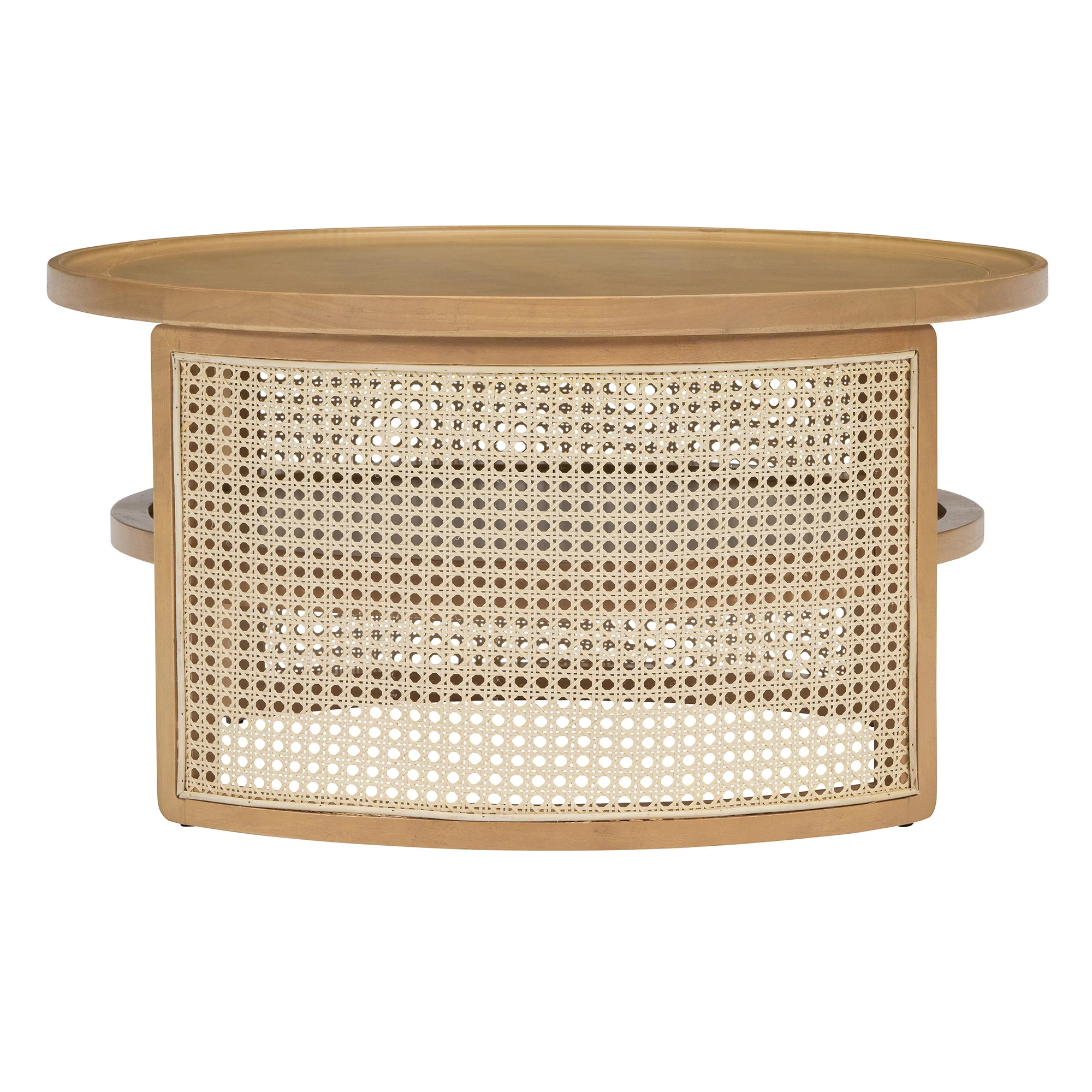Walker Edison | Tiered Round Rattan Coffee Table with Storage