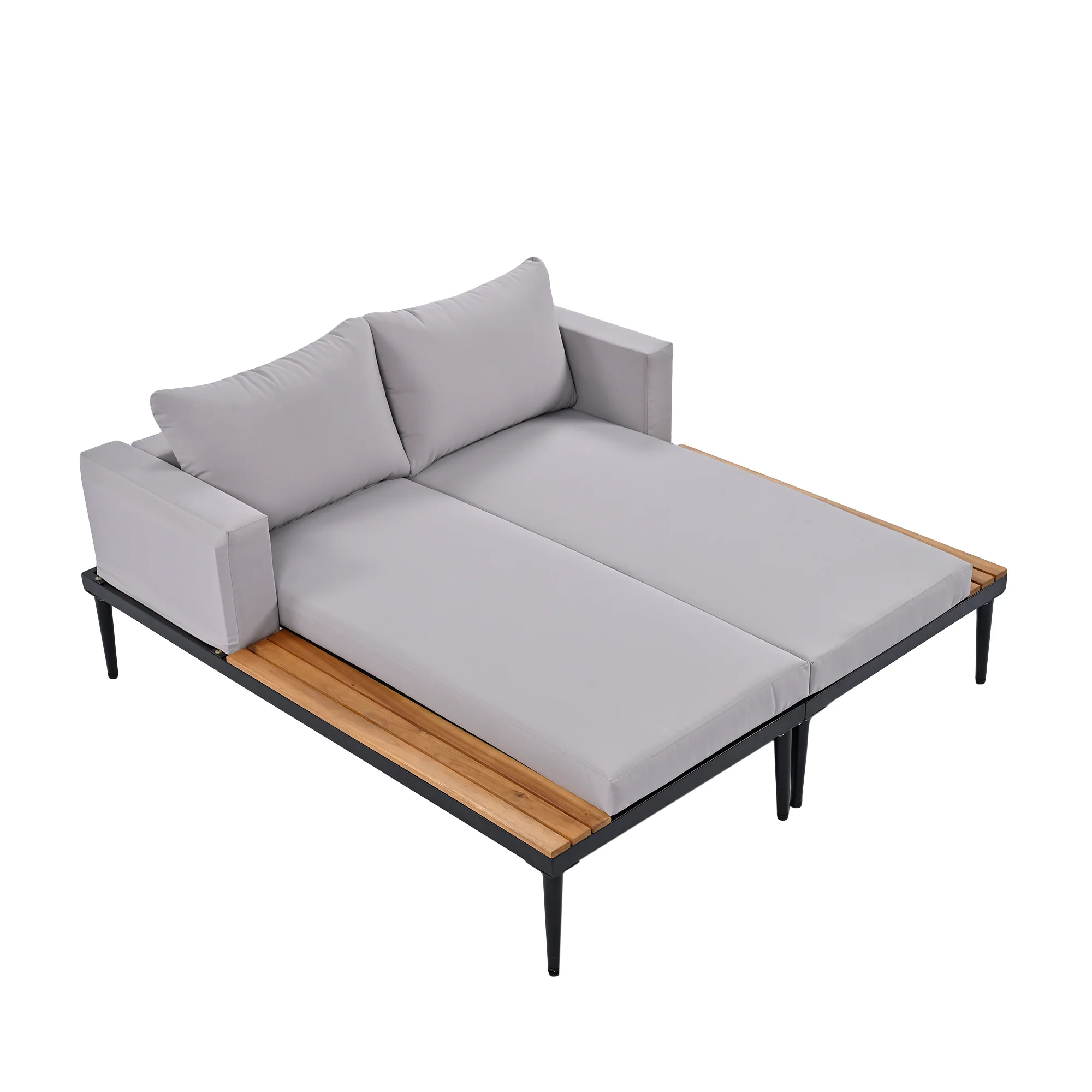 Walker Edison | Modern Outdoor Patio Daybed with Wood Topped Side Tables