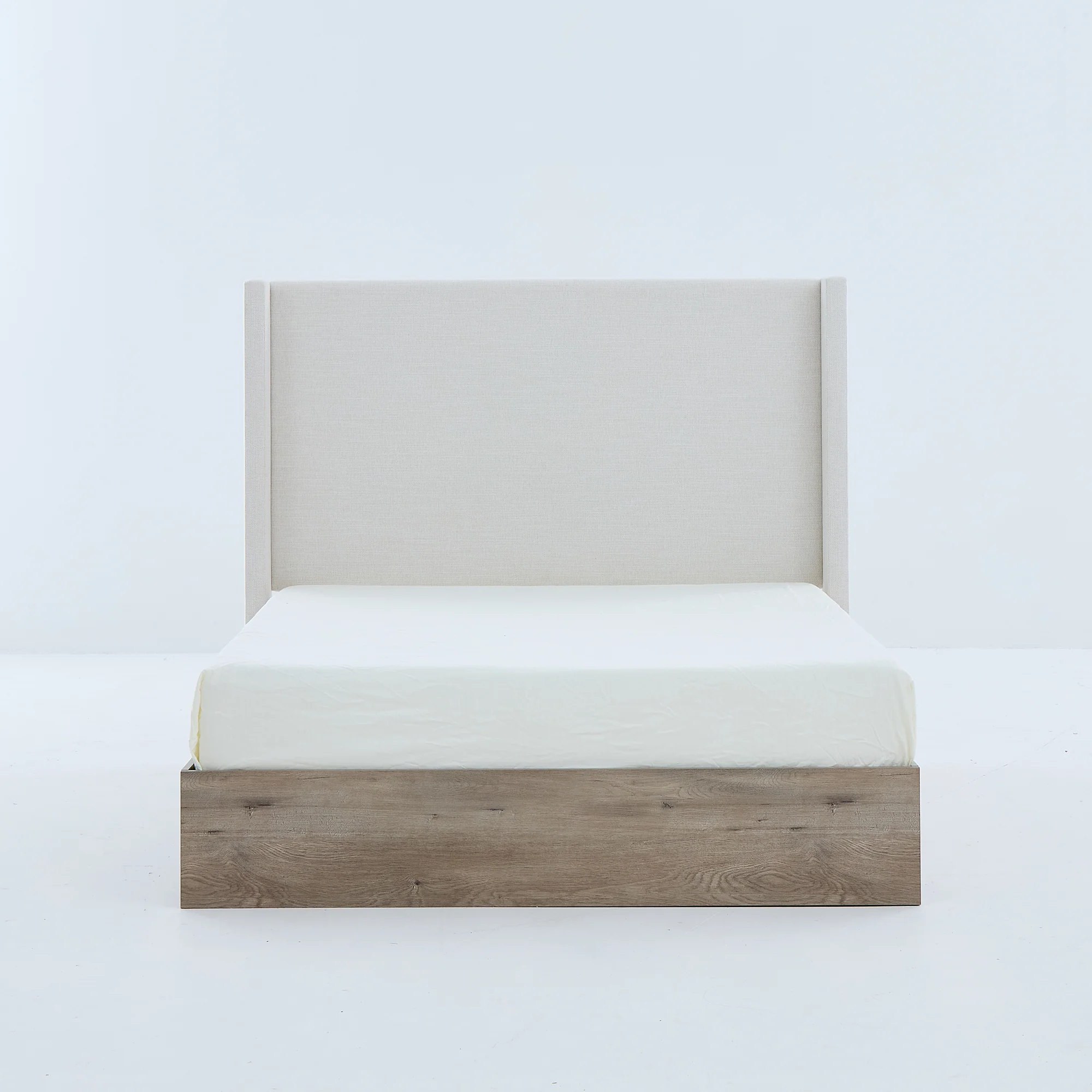 Walker Edison | Shelton 54' Queen Upholstered Wingback Bed and Wood Base