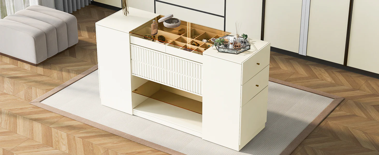 Walker Edison | Modern Multi-Functional Island Vanity Dresser and Storage Cabinet