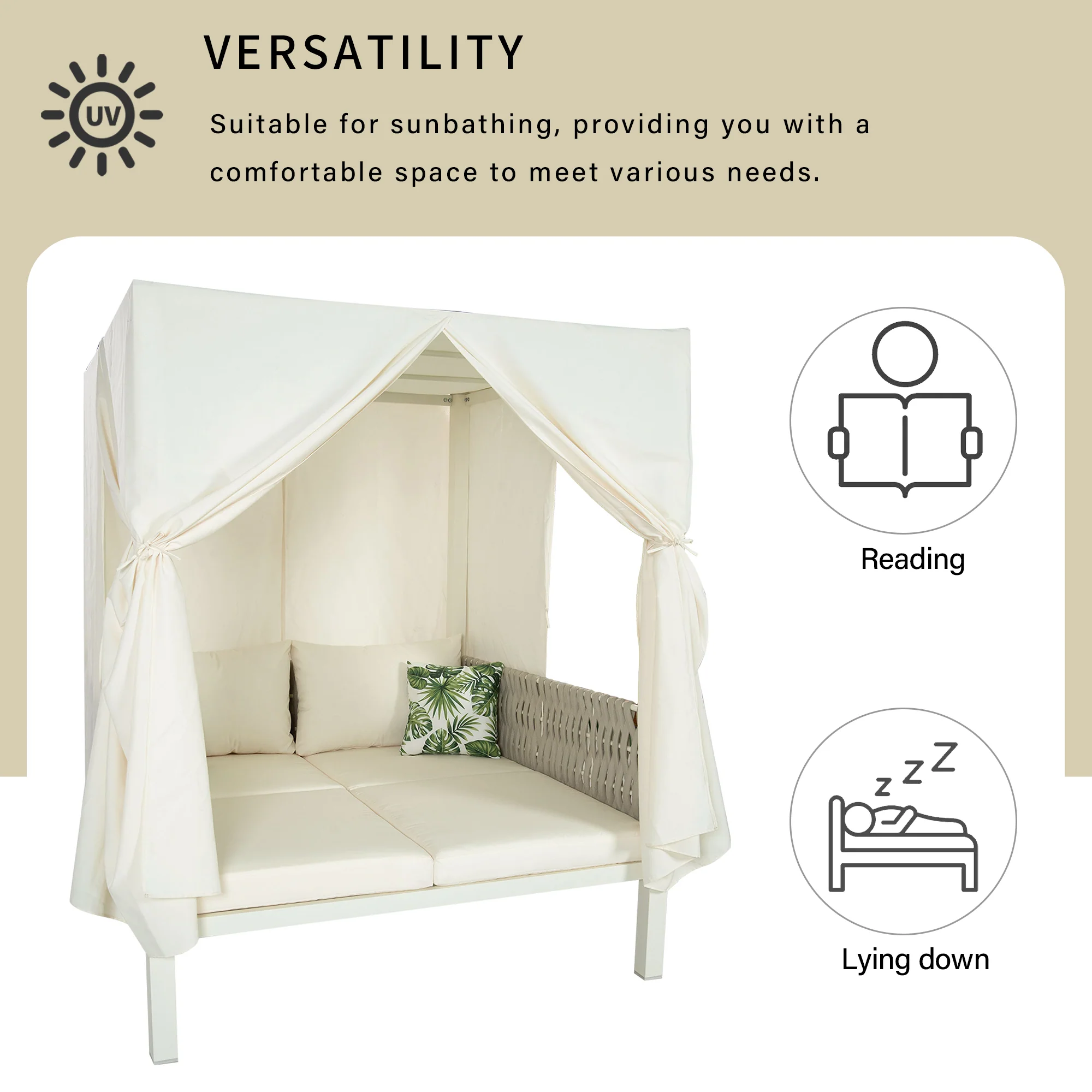 Walker Edison | Posh Outdoor Patio Sunbed with Curtains