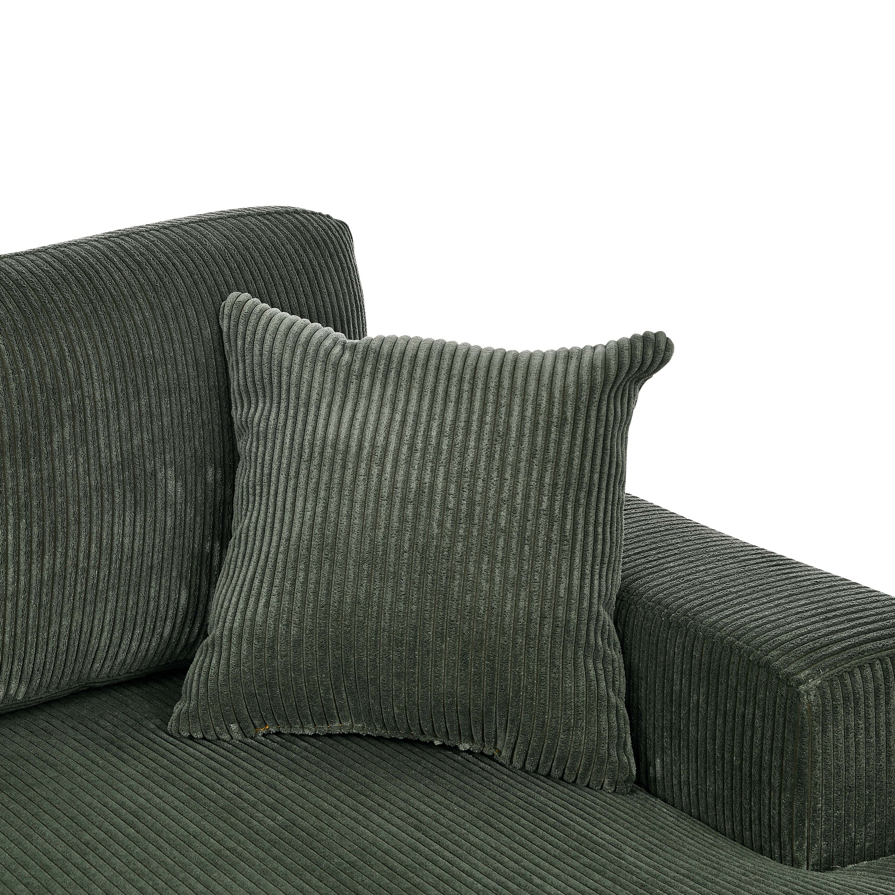 Walker Edison | Coastal Green Corduroy Double-Chaise Cloud Sectional Sofa