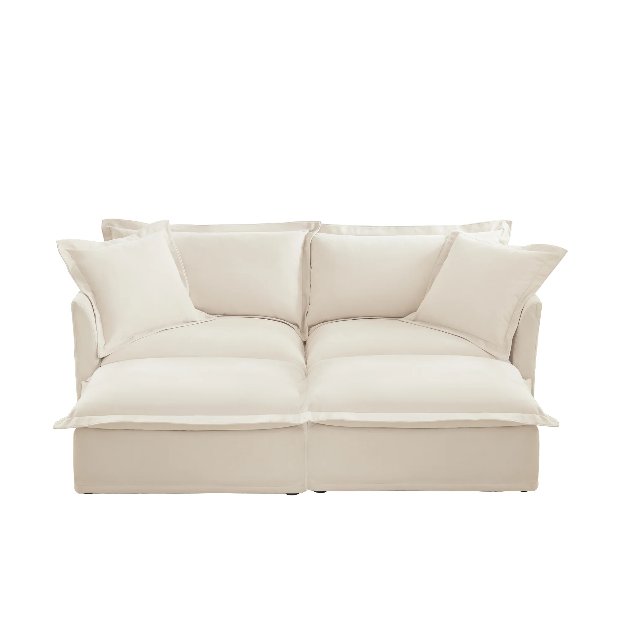 Walker Edison | Wide Deep Seat Slipcovered Beige Loveseat Sofa with 2 Ottomans