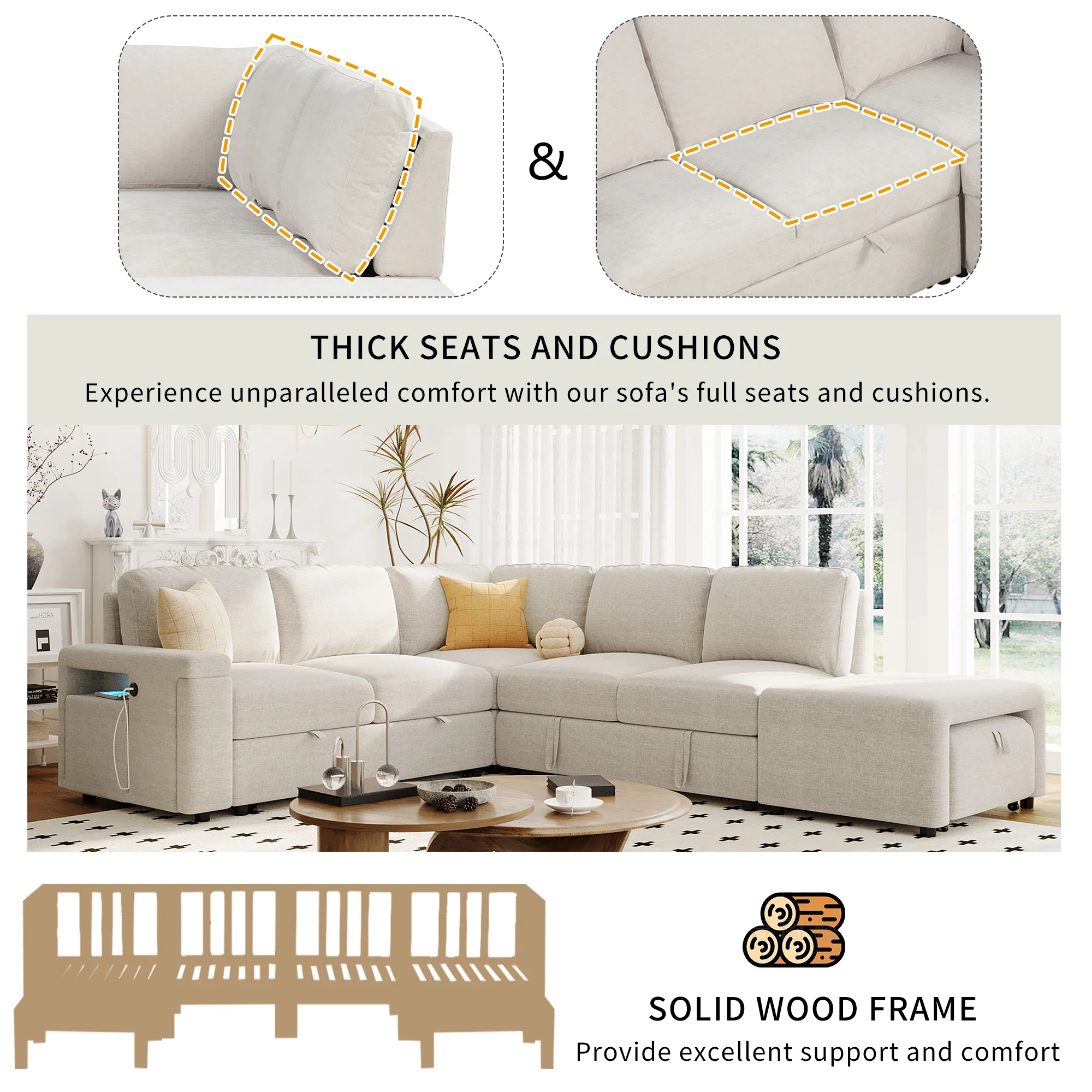 Walker Edison | L-Shaped Modular Sectional Sofa with Storage and USB Ports