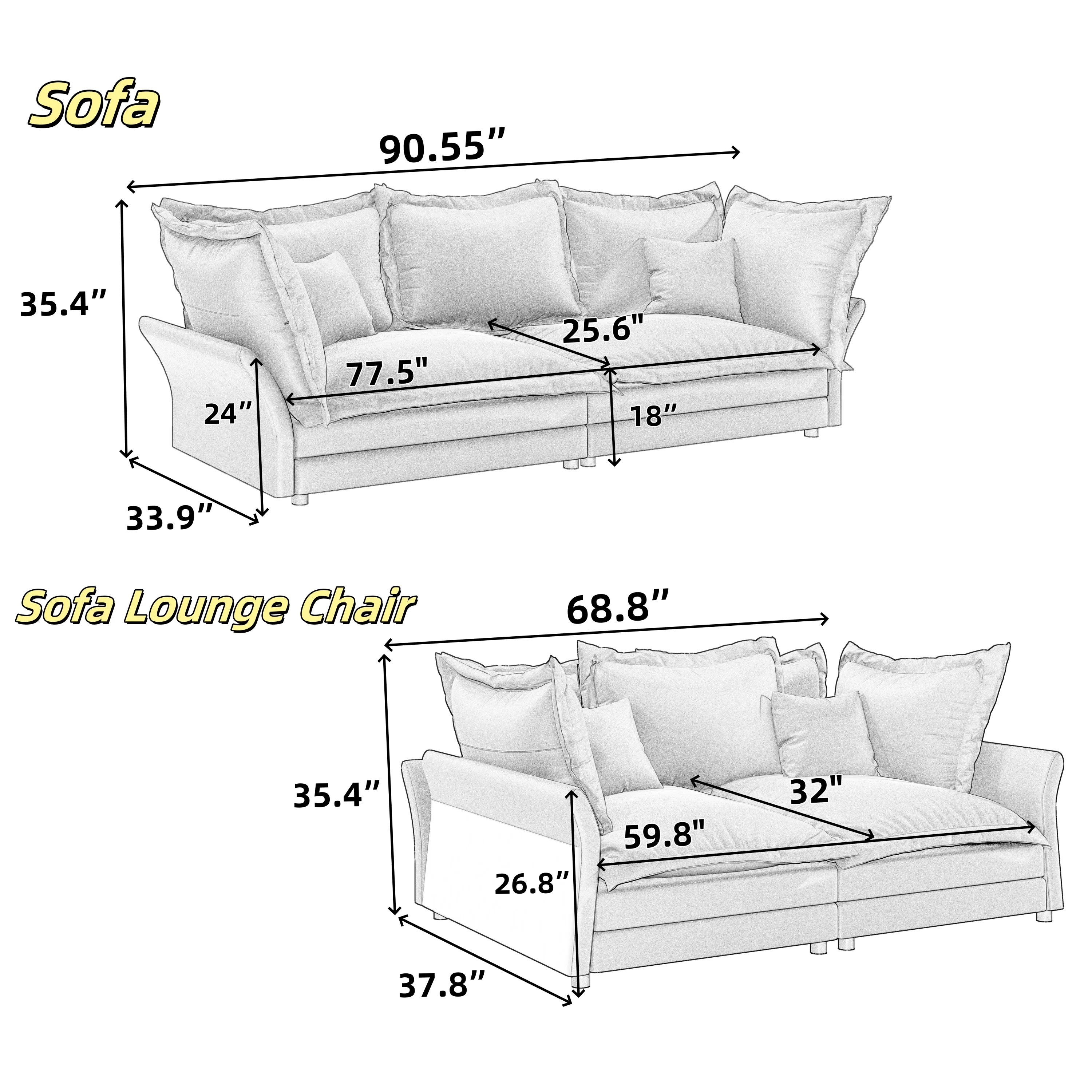 Walker Edison | Expandable Velvet Deep Seat Upholstered Cloud Sofa