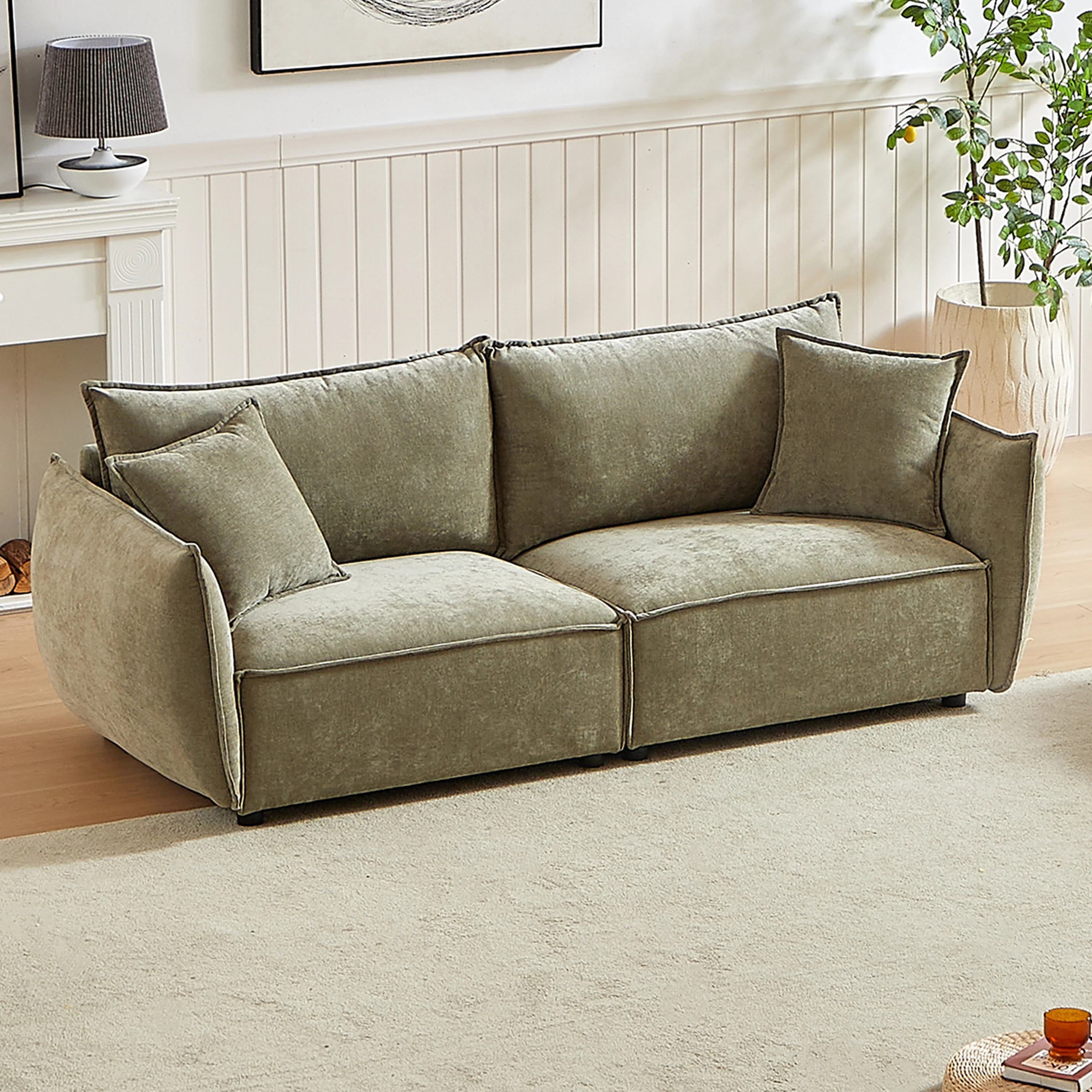 Walker Edison | Modern Chenille Wide Sofa with Pillows