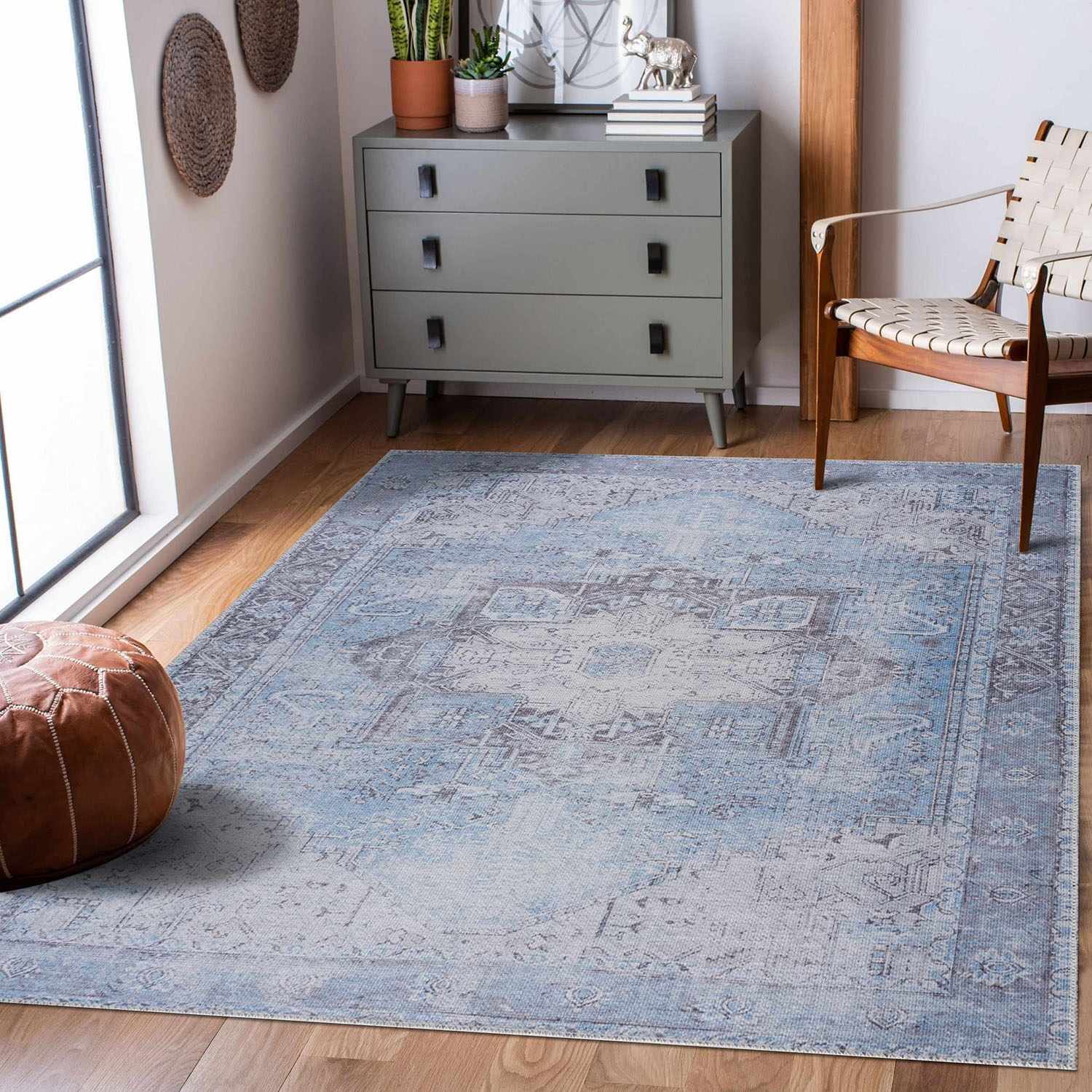 Boutique Rugs - Aqua Rosman Washable Runner & Area Rug
