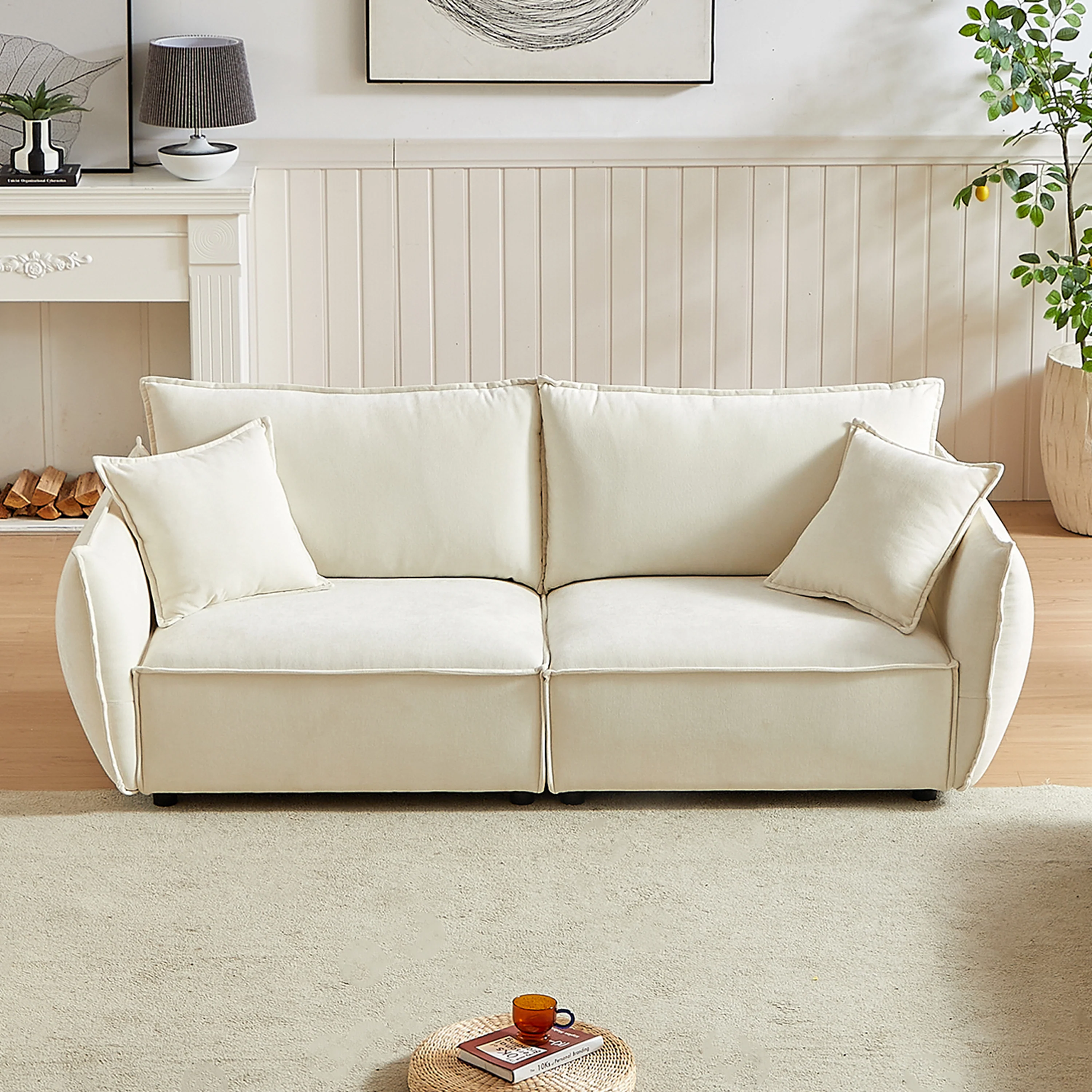Walker Edison | Modern Chenille Wide Sofa with Pillows