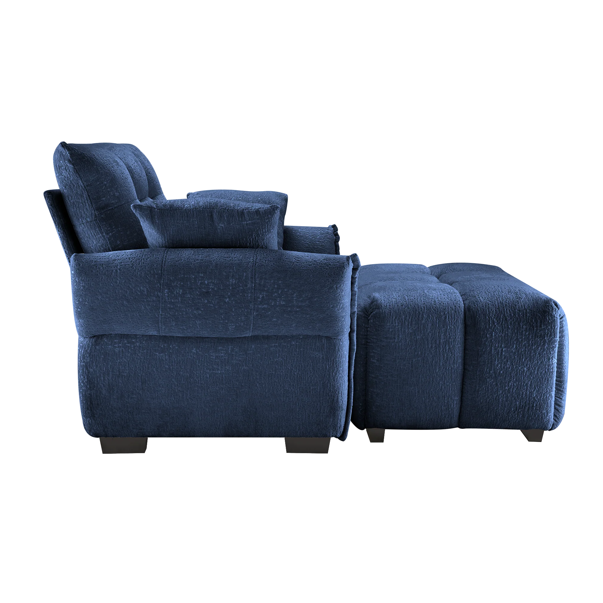 Walker Edison | Modern Ergonomic Blue Chenille Accent Chair with Ottoman Set