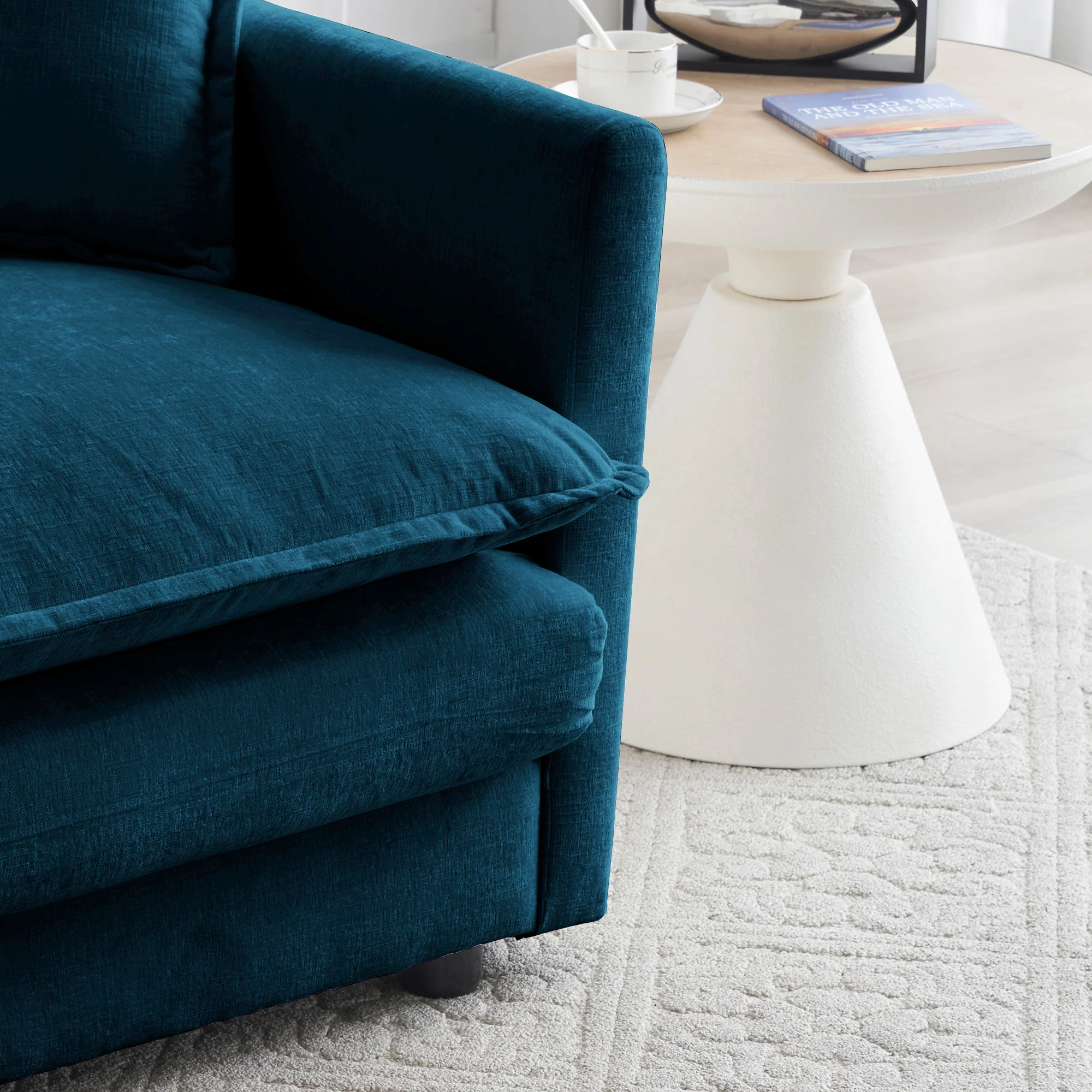 Walker Edison | Teal Cloud Chenille Two-Seater Loveseat Sofa with Ottoman
