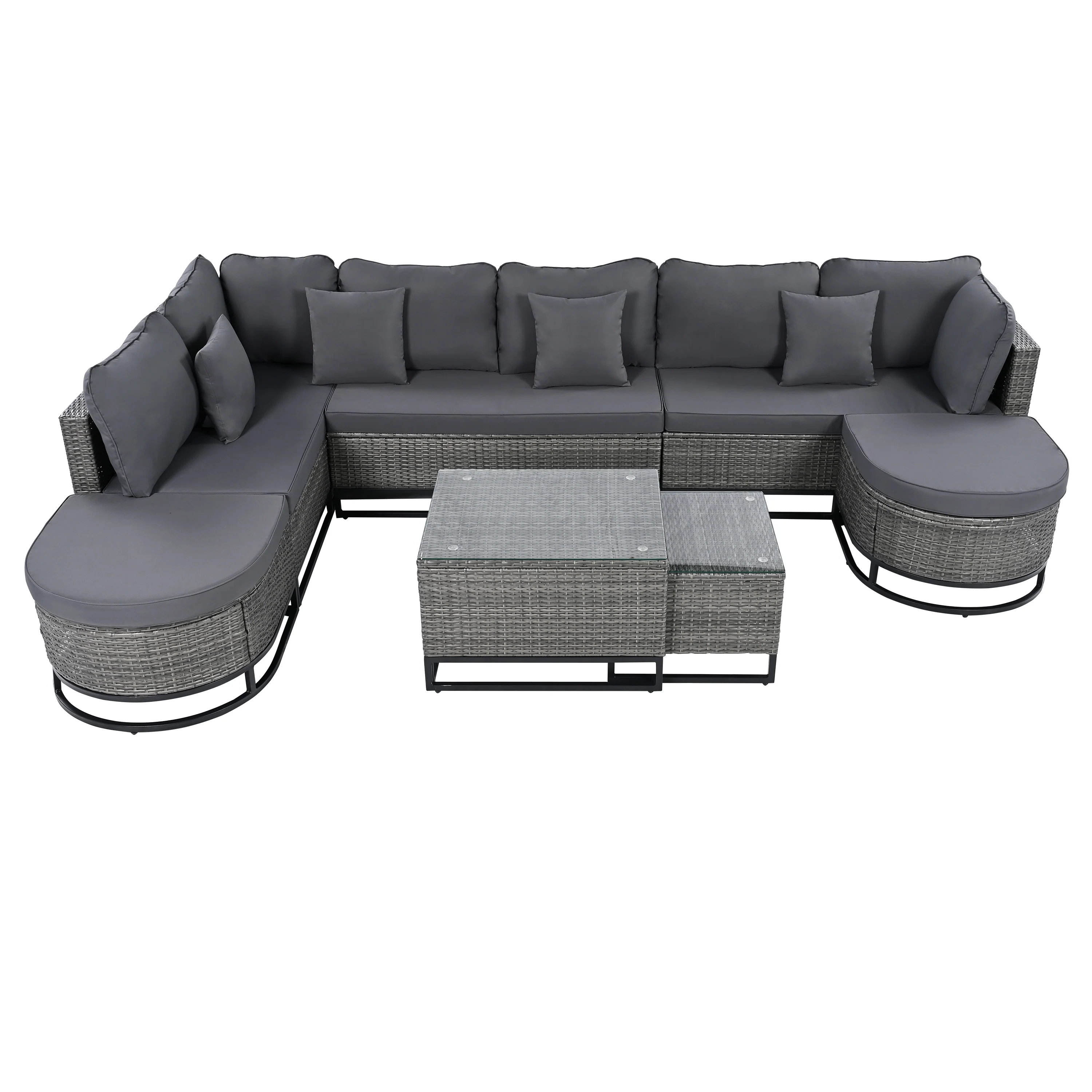 Walker Edison | Outdoor Rattan 7 Pieces Wicker Sofa Set with Coffee Table
