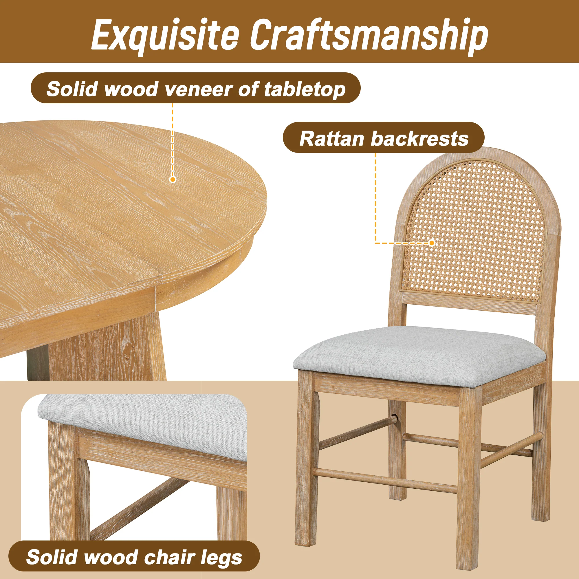 Walker Edison | Extendable 5-Piece Round Dining Table Set for 4