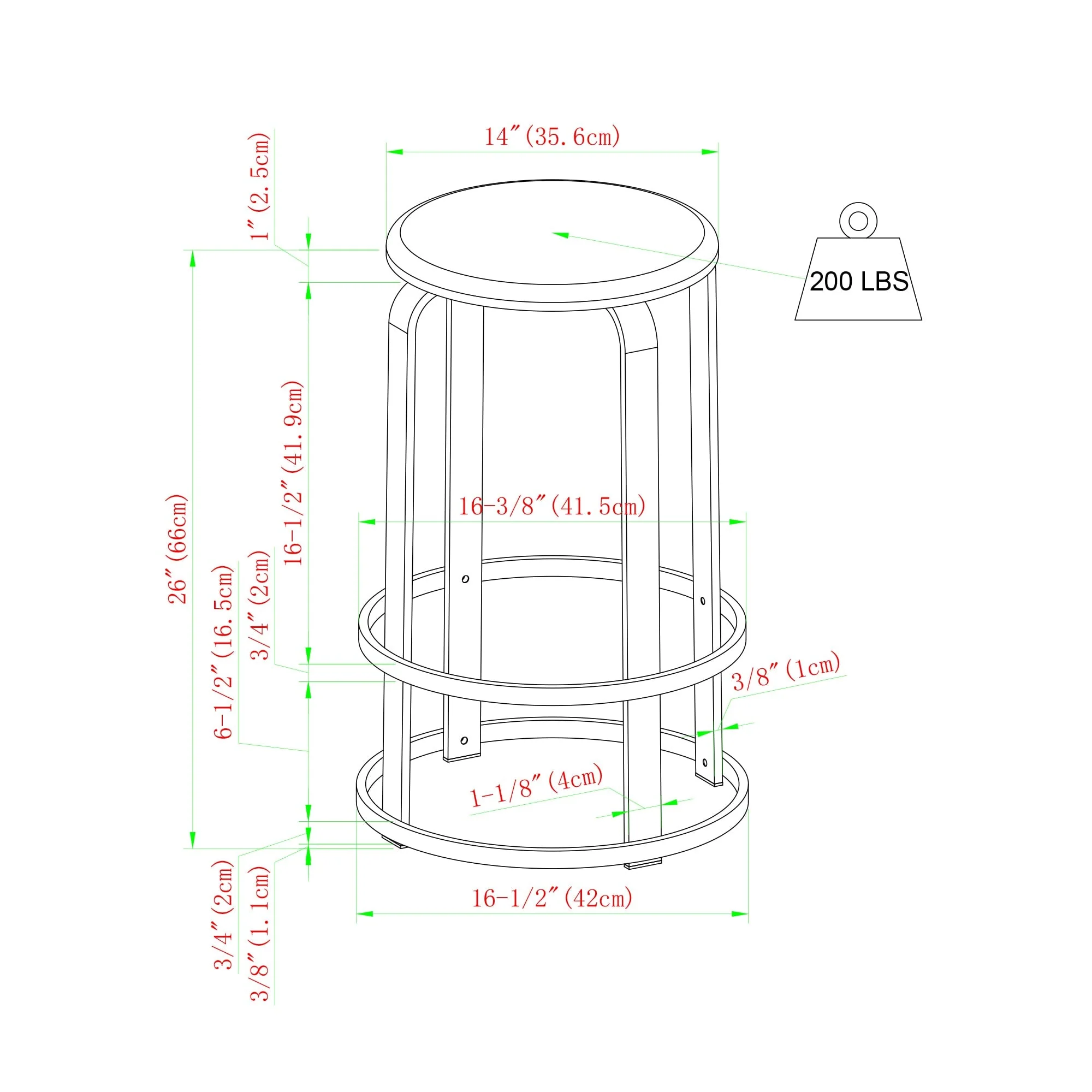 Colton 26 2-Piece Metal and Wood Round Kitchen Bar Stool