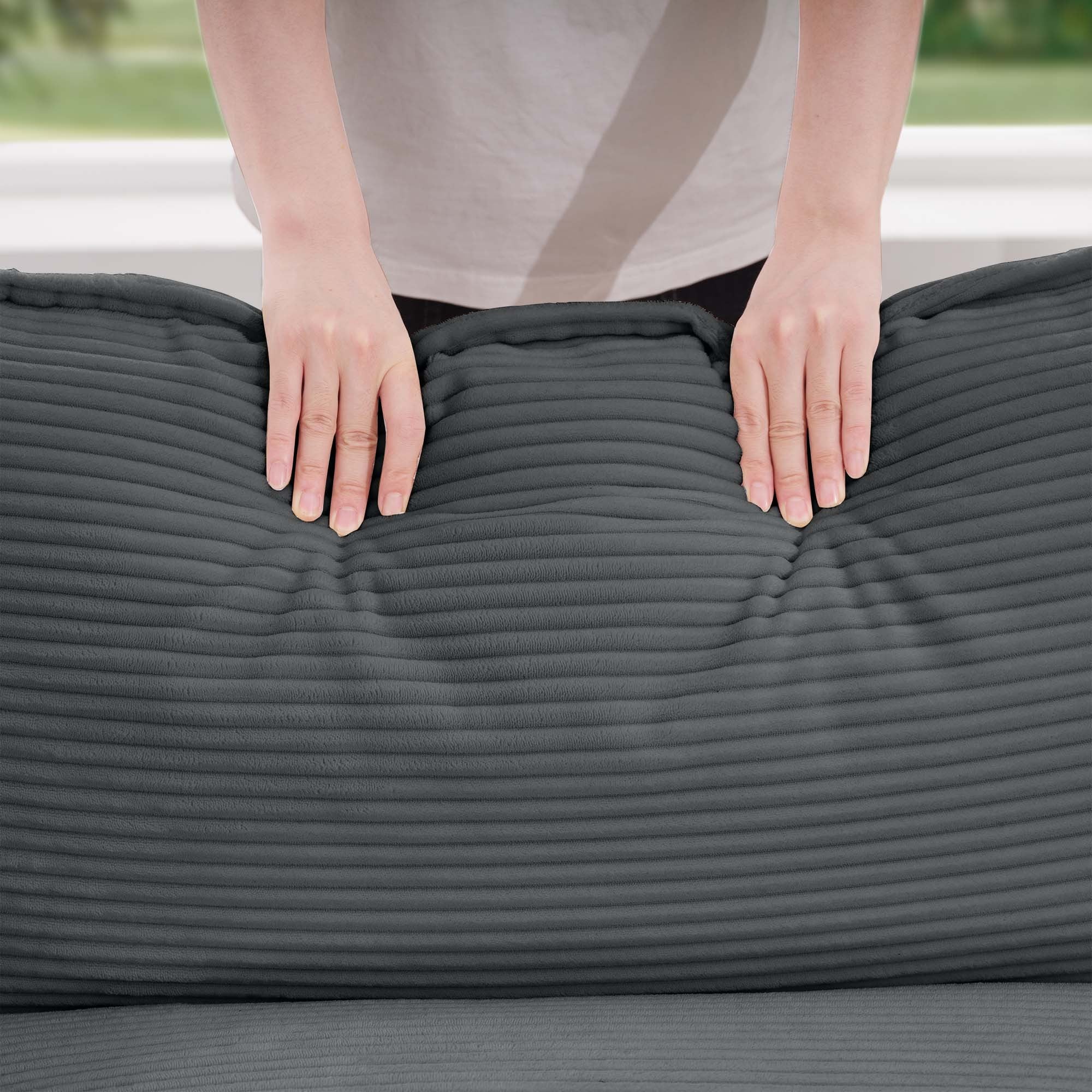 Walker Edison | Corduroy Cloud Plush Sectional Sofa with Ottoman