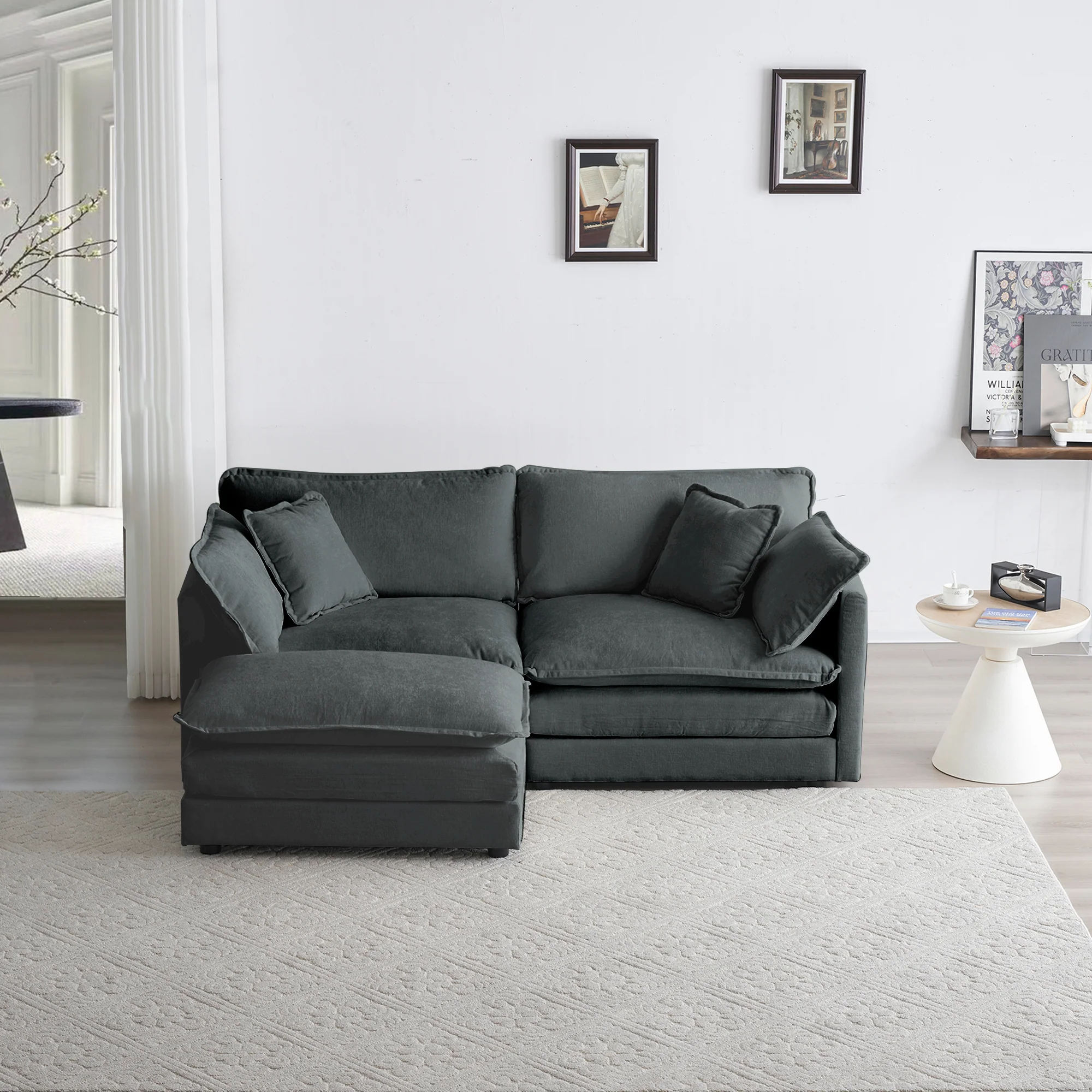 Walker Edison | Chenille Two-Seater Sofa with Ottoman