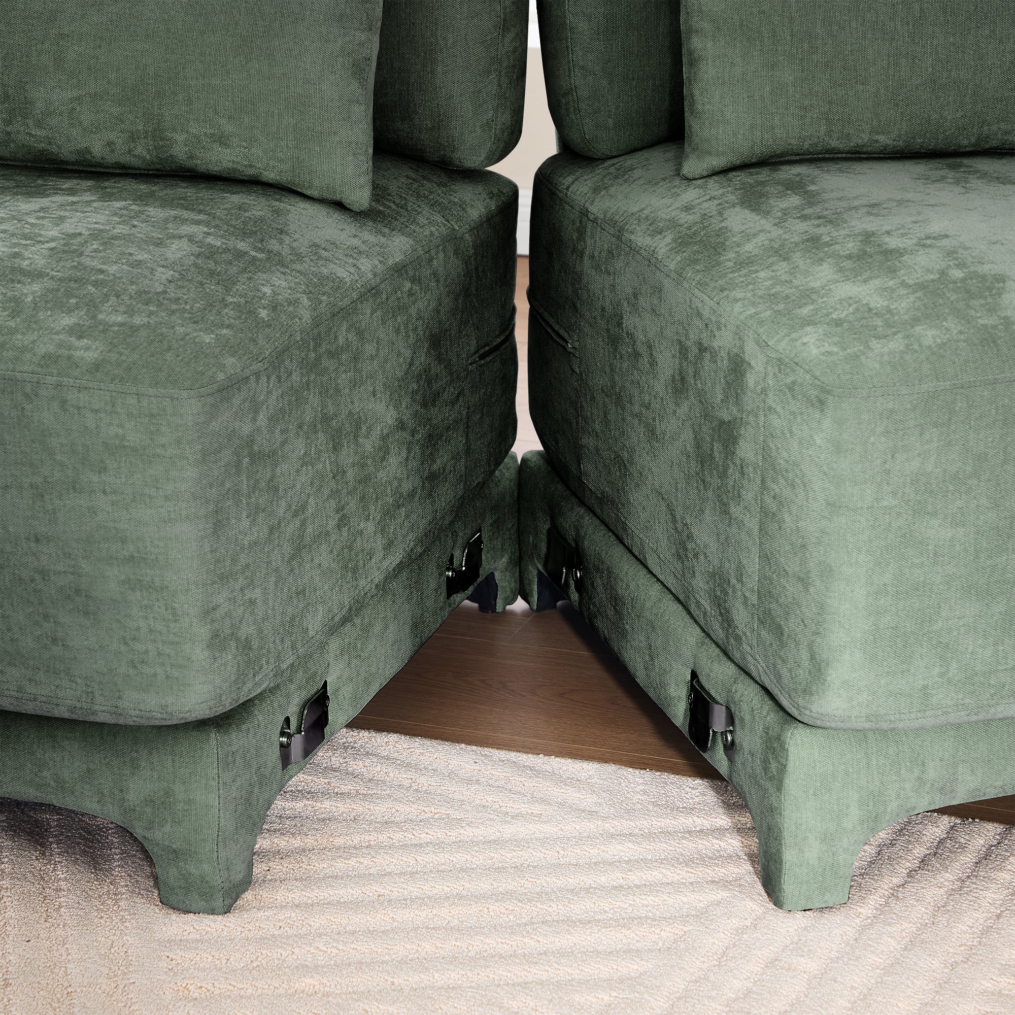 Walker Edison |Ergonomic Design Green Chenille Loveseat Sofa with Ottoman