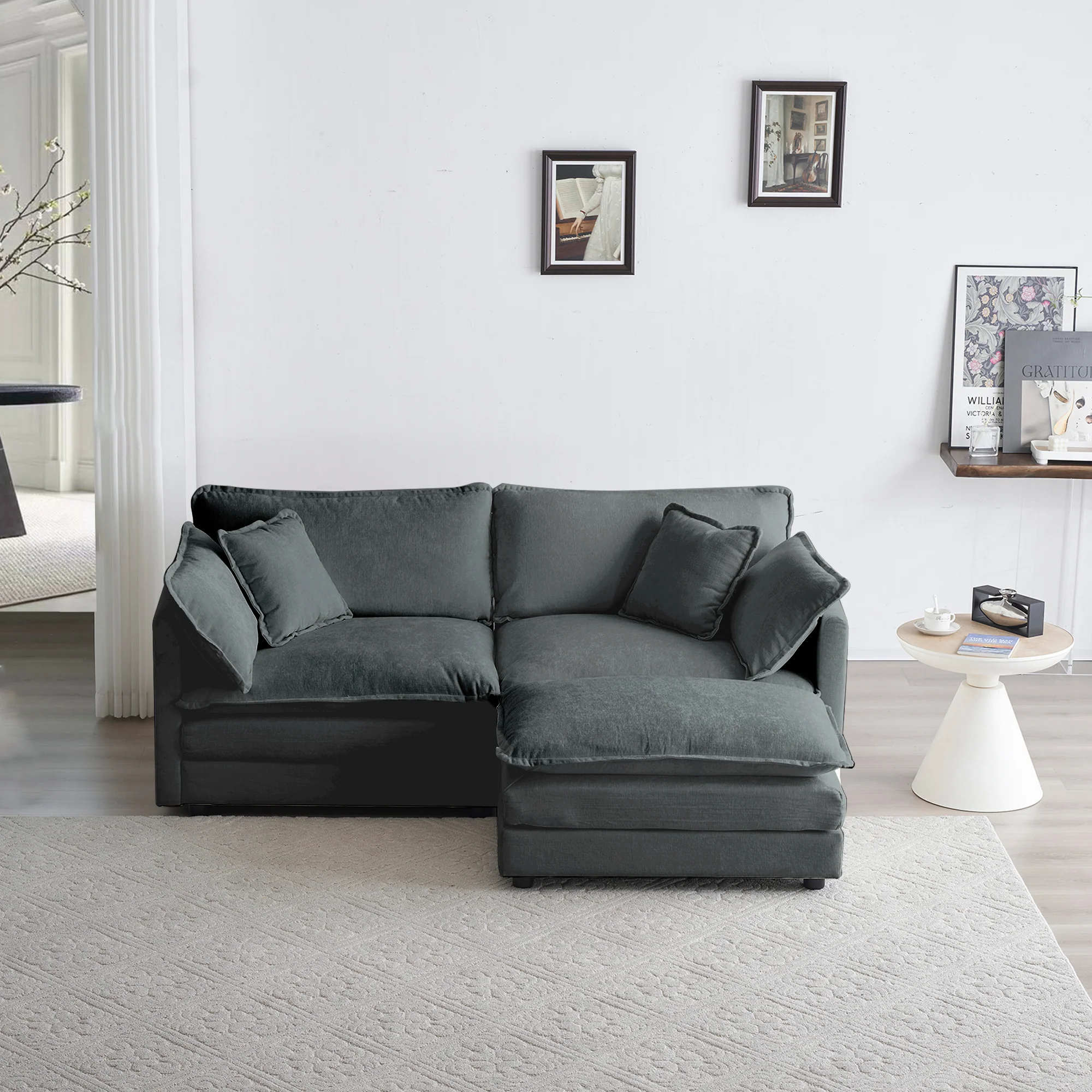 Walker Edison | Chenille Two-Seater Sofa with Ottoman