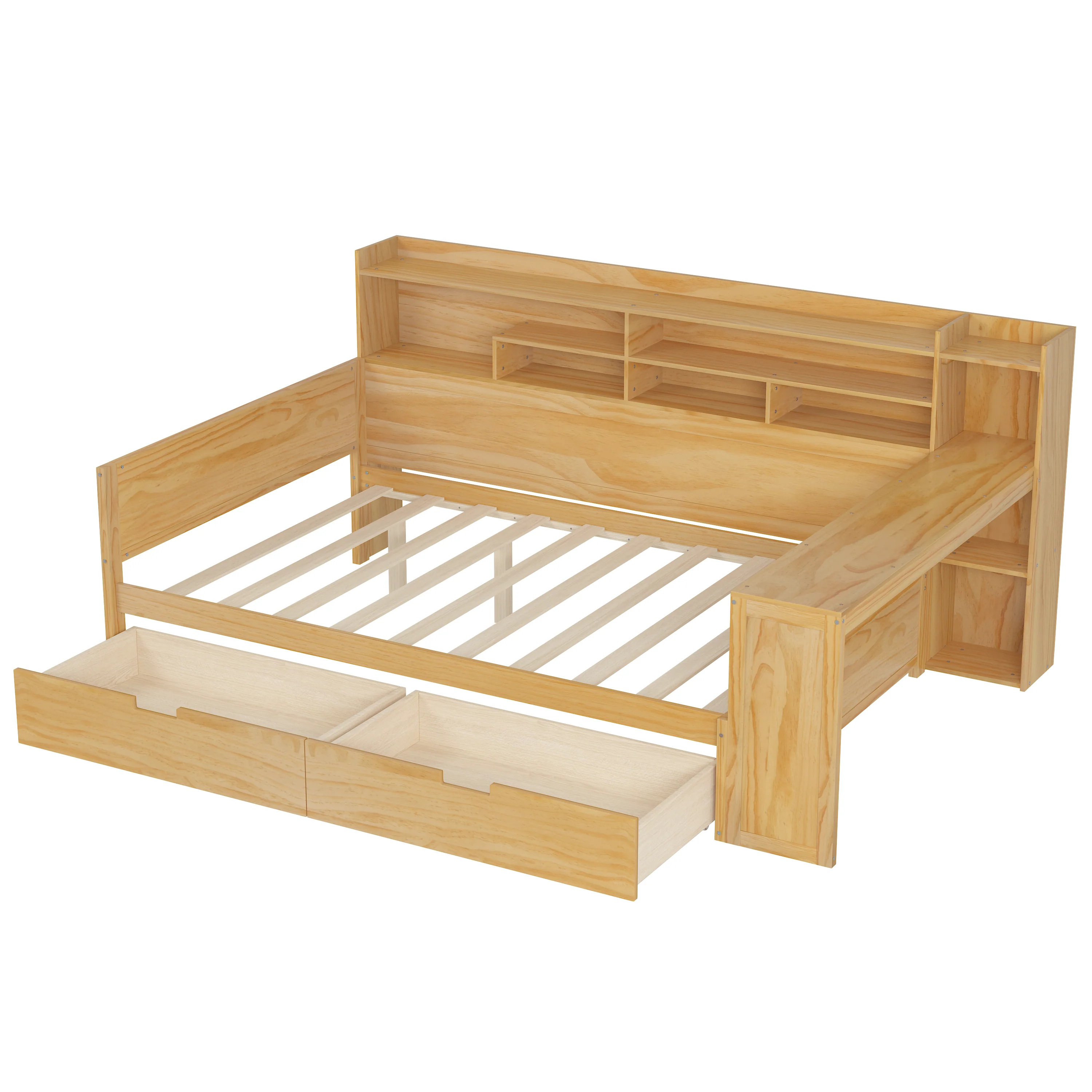 Walker Edison | Multi-functional Wooden Full Size Daybed with Storage Shelves