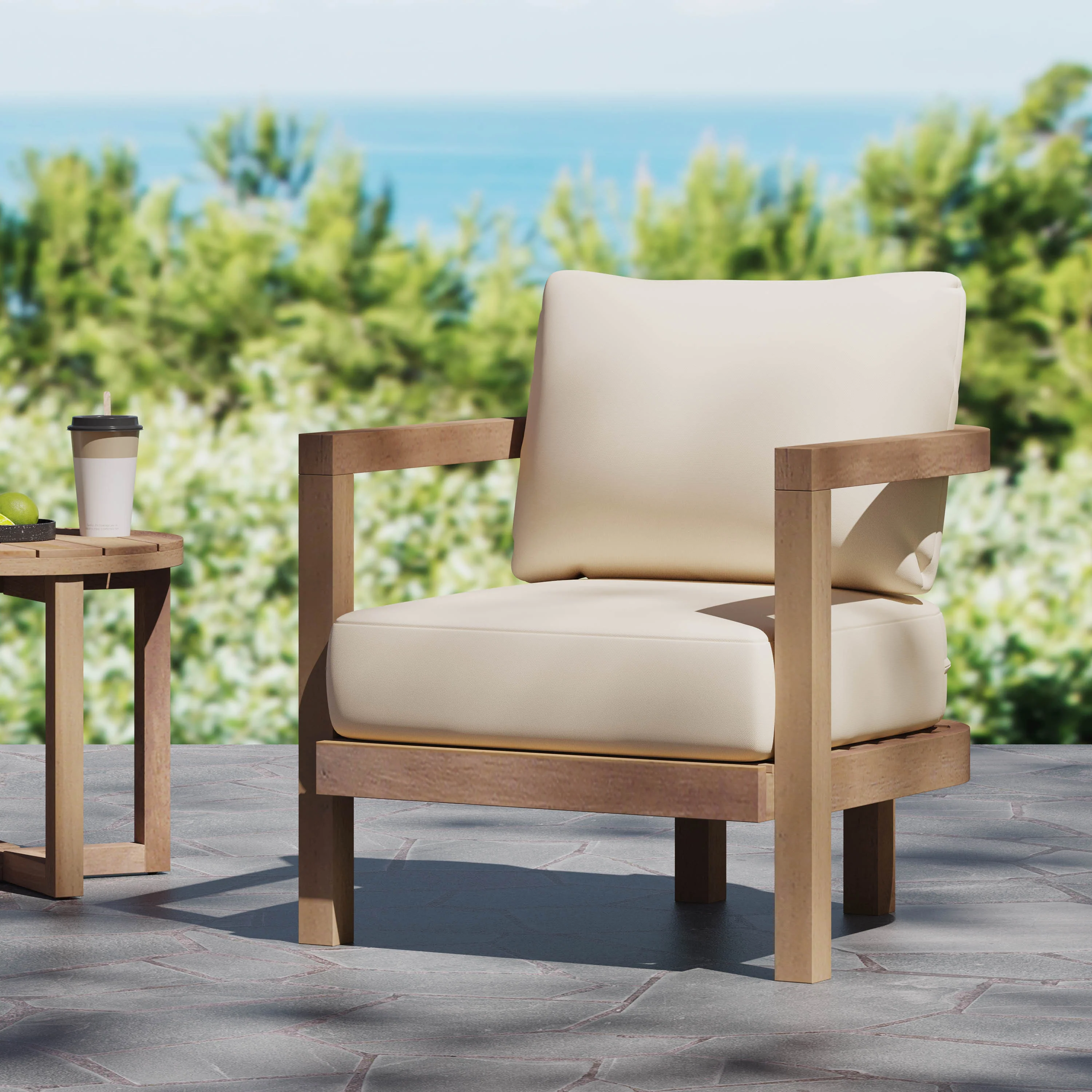 Walker Edison | Modern Outdoor Acacia Wood Patio Club Chair