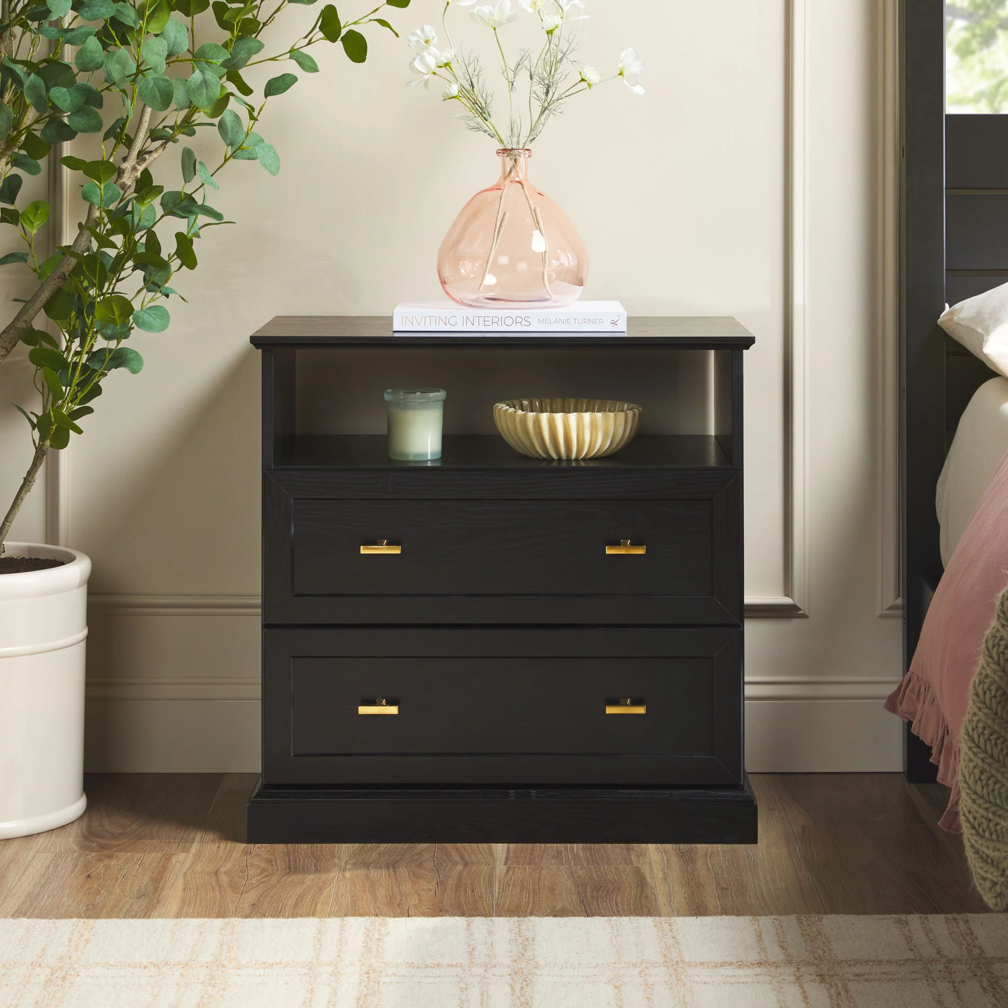 Clyde Modern Farmhouse Easy Assembly 2-Drawer Nightstand Side Table