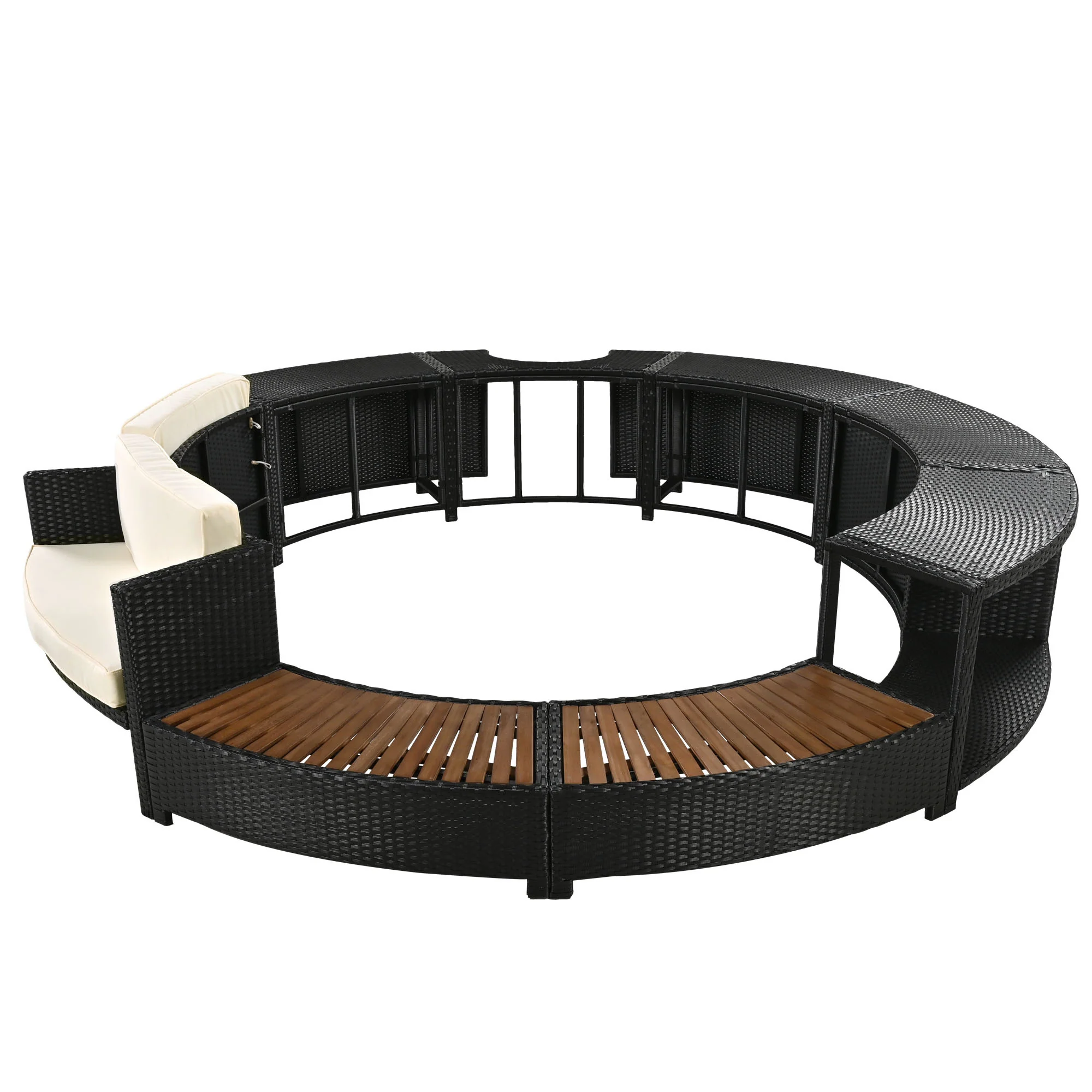 Walker Edison | Spa Surround Spa Frame Patio Rattan Sofa Set with Storage Spaces