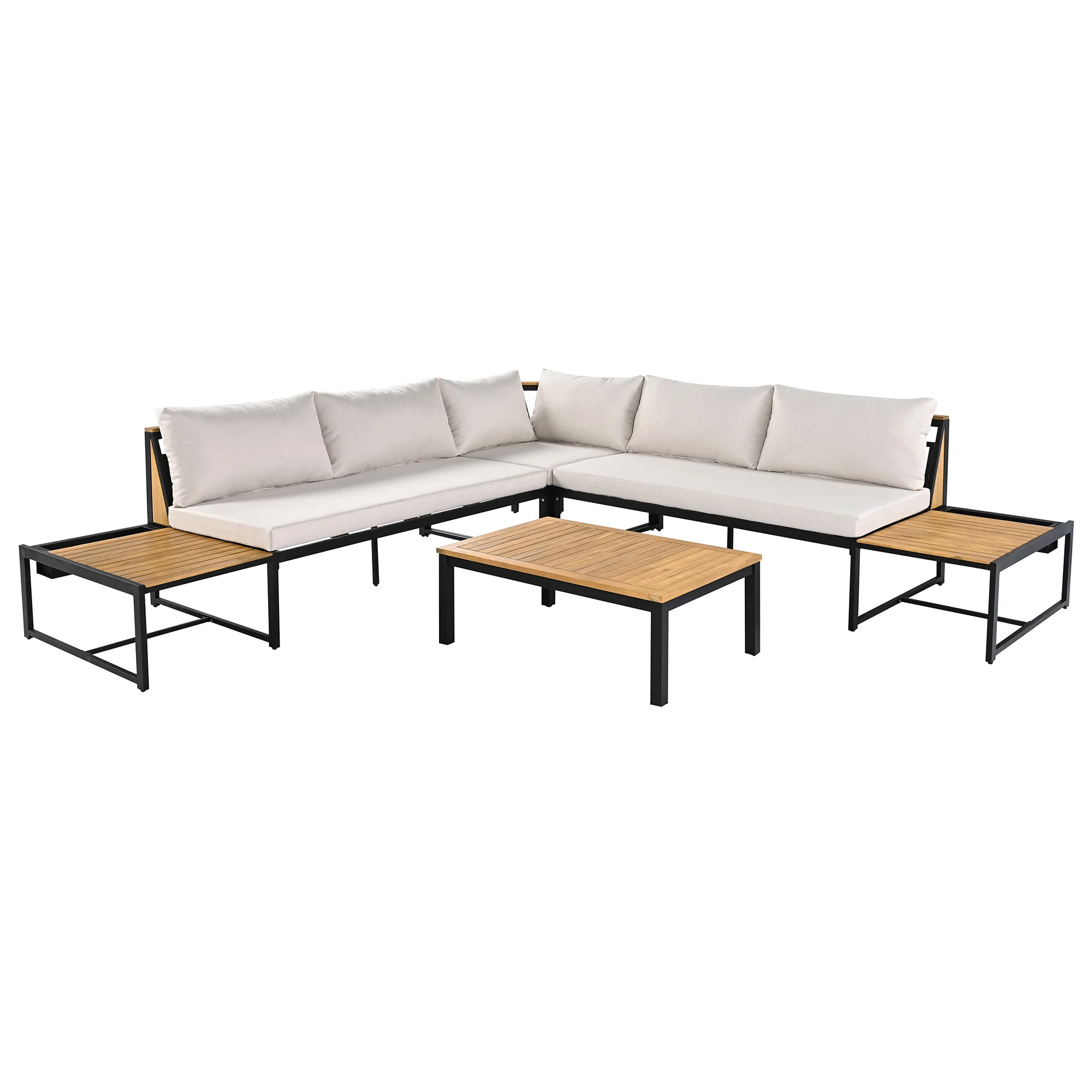 Walker Edison | 4 Pieces Outdoor Patio Sofa Sectional Set with Coffee and Side Tables